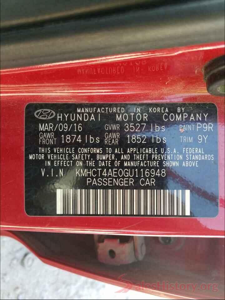 KMHCT4AE0GU116948 2016 HYUNDAI ACCENT