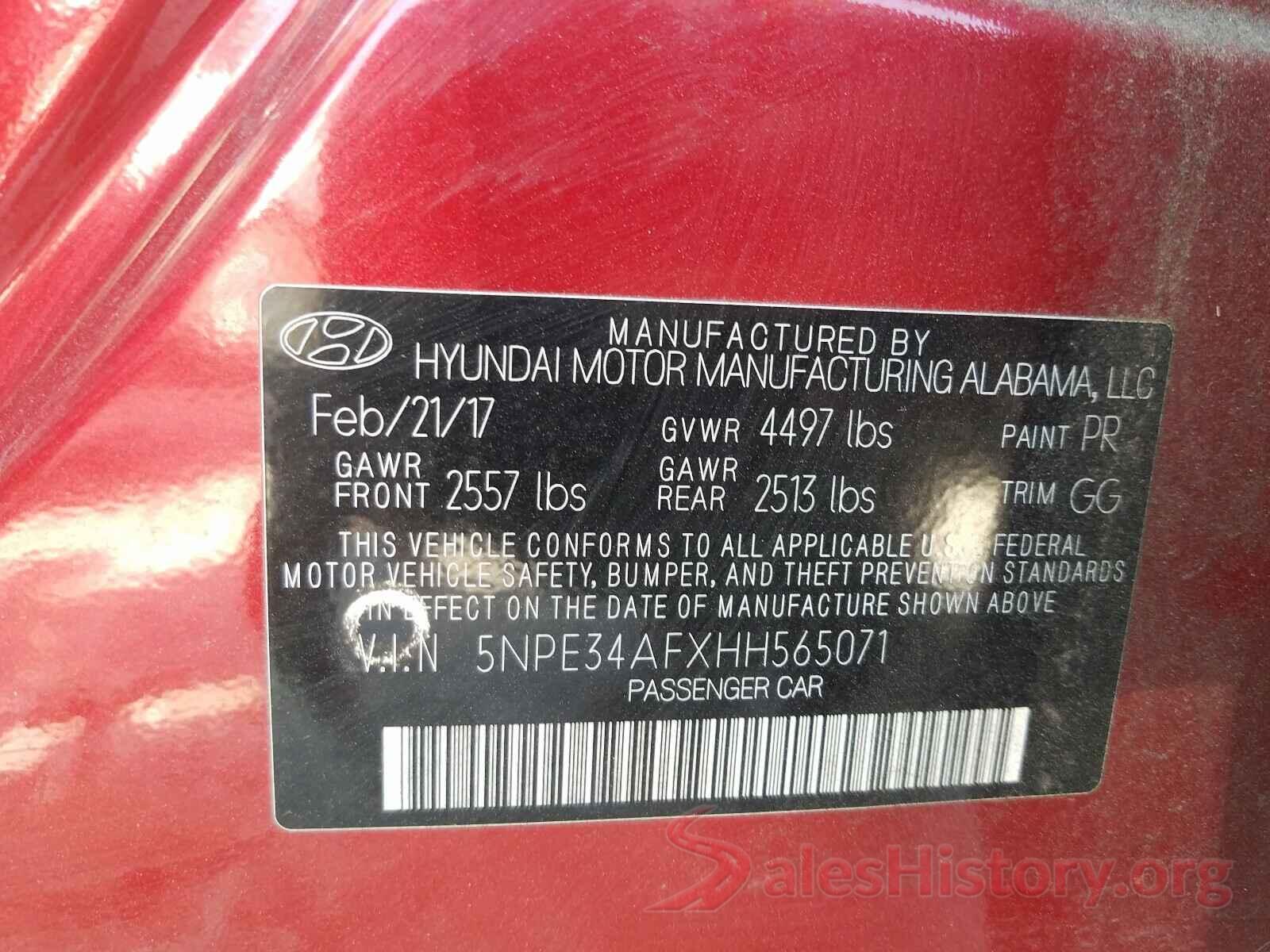 5NPE34AFXHH565071 2017 HYUNDAI SONATA