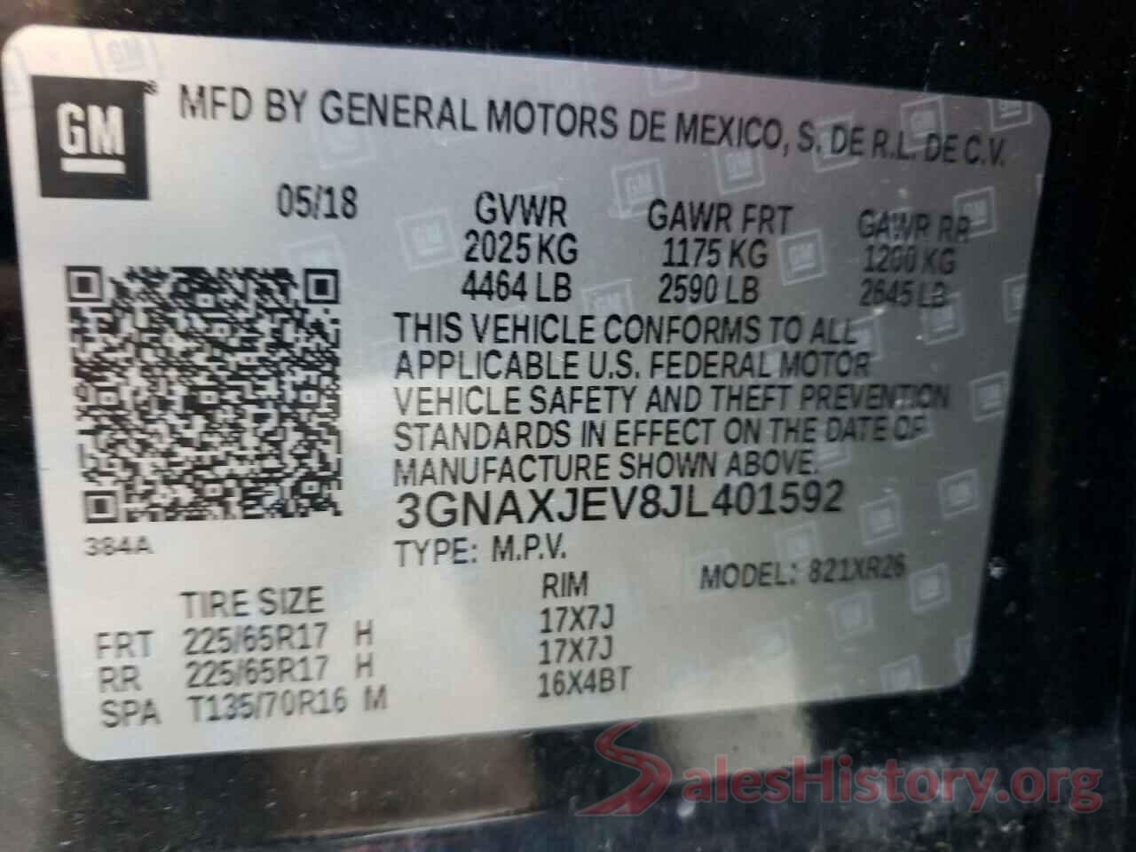 3GNAXJEV8JL401592 2018 CHEVROLET EQUINOX