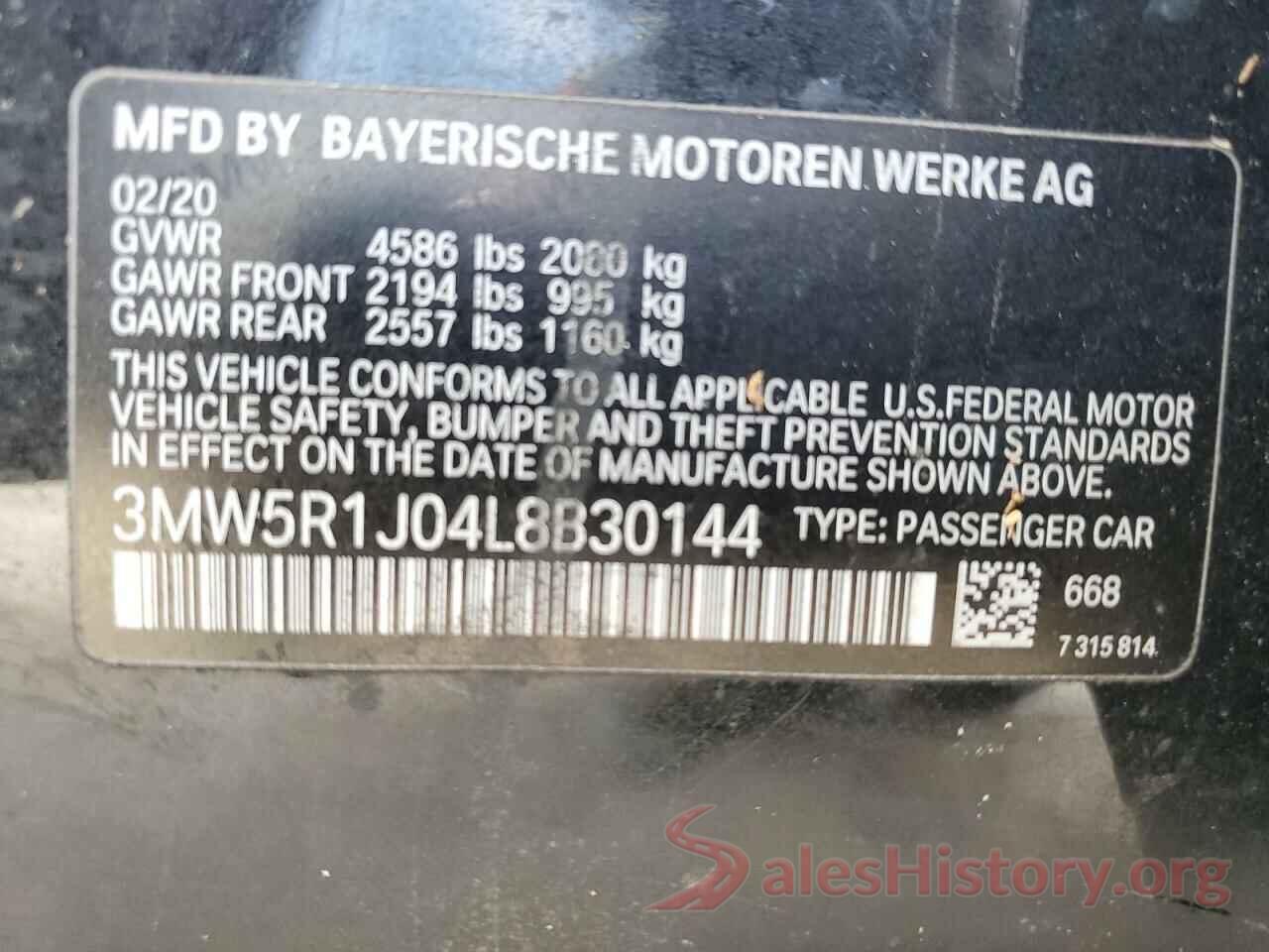 3MW5R1J04L8B30144 2020 BMW 3 SERIES