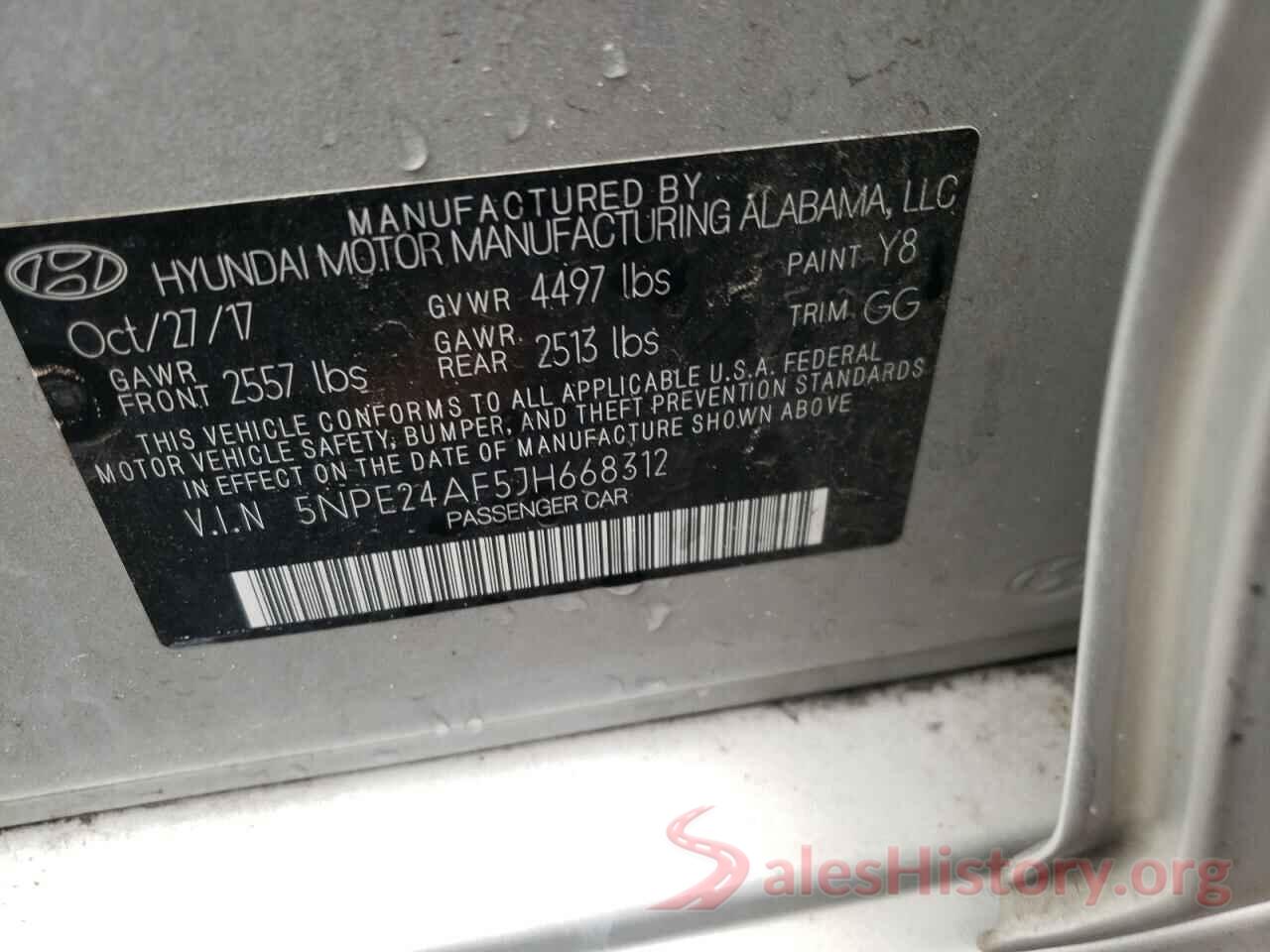 5NPE24AF5JH668312 2018 HYUNDAI SONATA