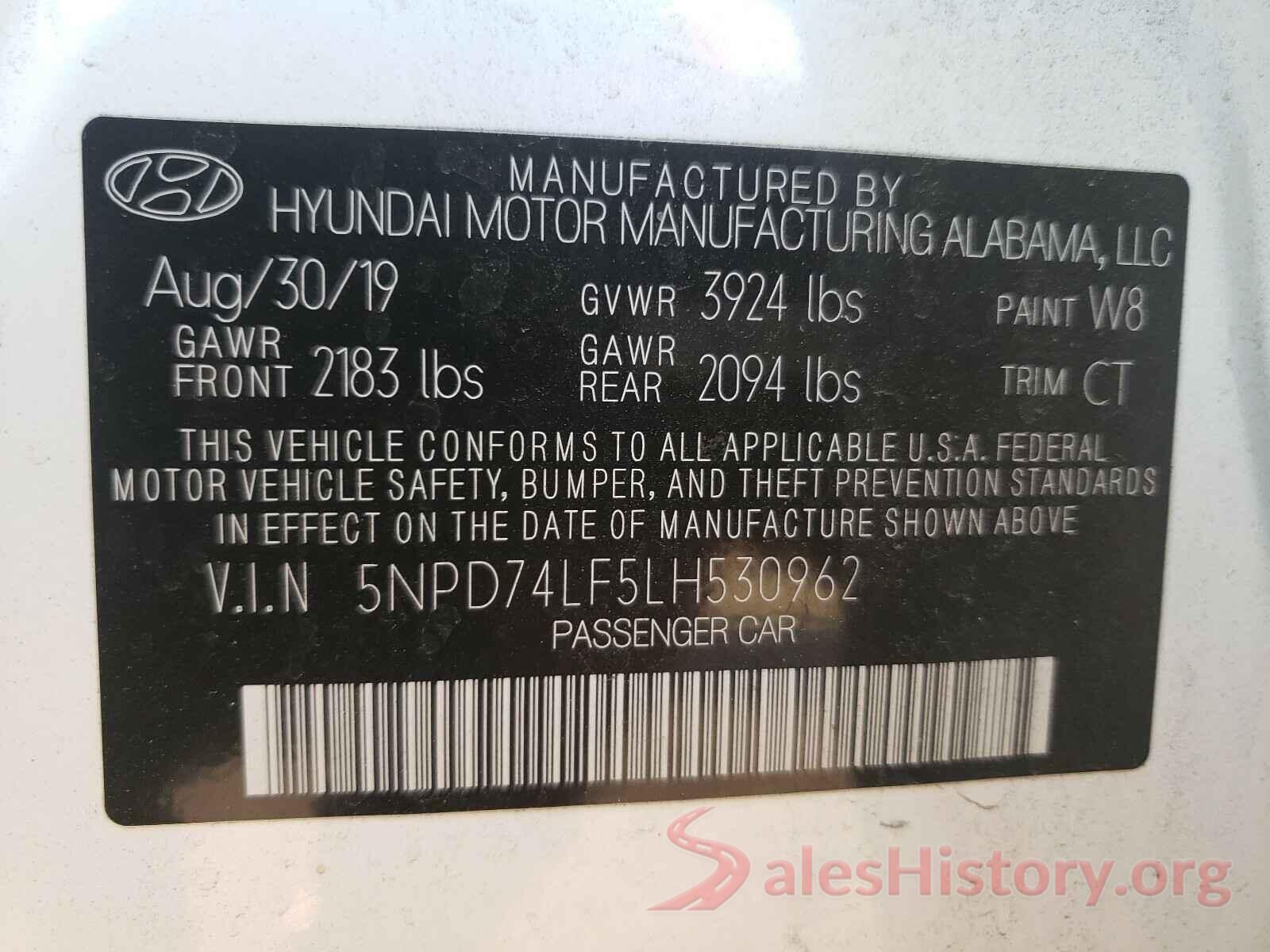 5NPD74LF5LH530962 2020 HYUNDAI ELANTRA