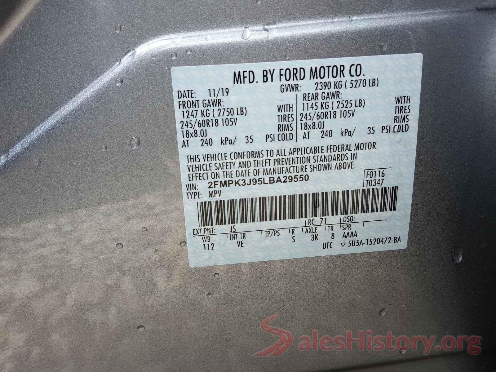 2FMPK3J95LBA29550 2020 FORD EDGE