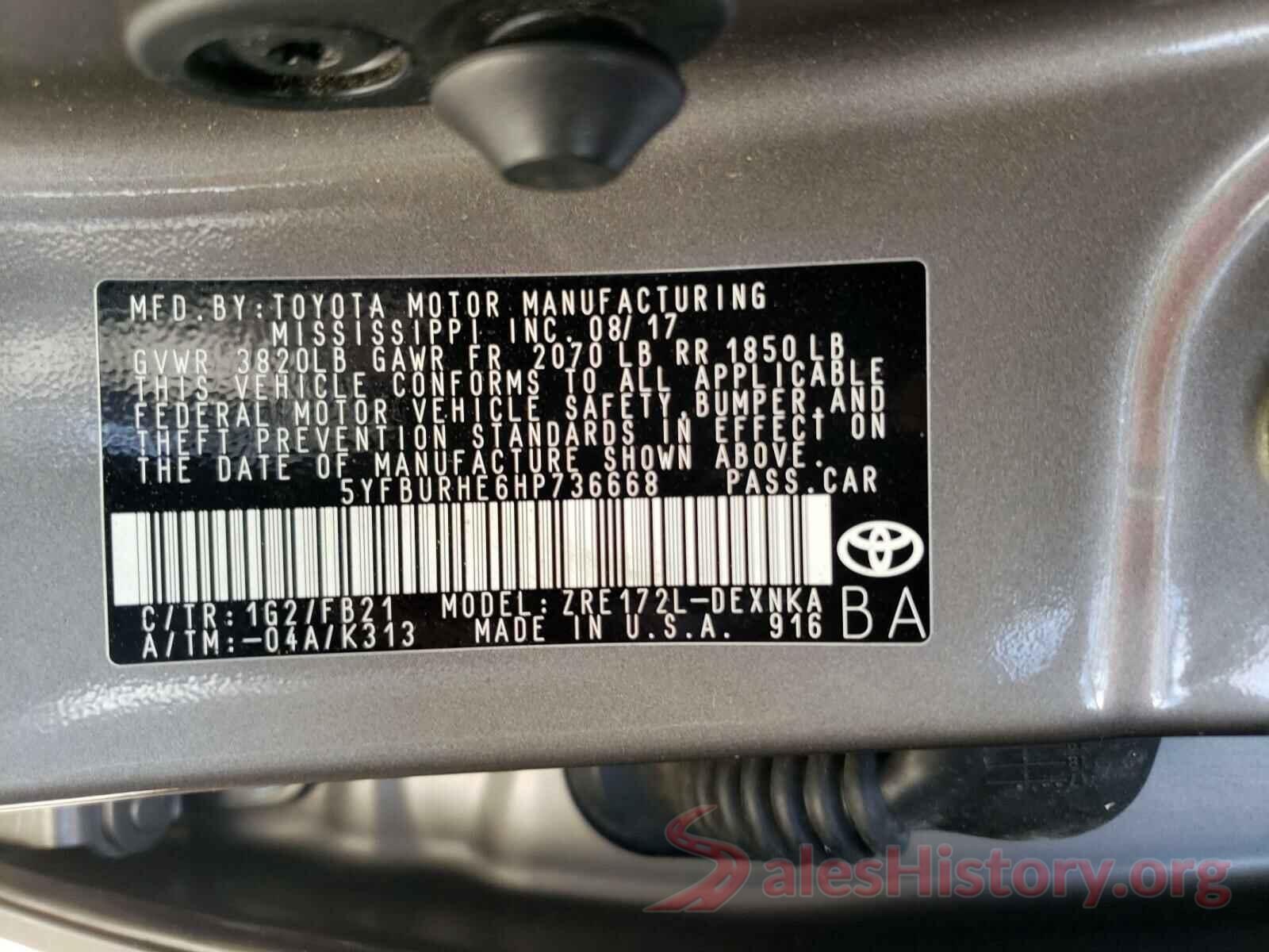 5YFBURHE6HP736668 2017 TOYOTA COROLLA