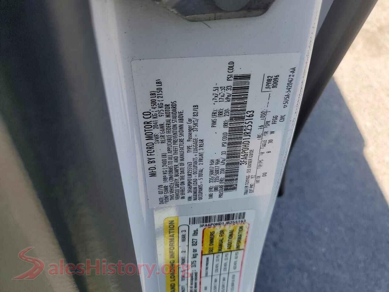 2018 FORD FUSION VIN 3FA6P0HD1JR255163, wheel and tire