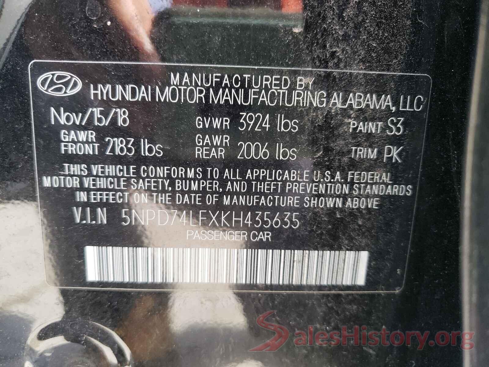 5NPD74LFXKH435635 2019 HYUNDAI ELANTRA