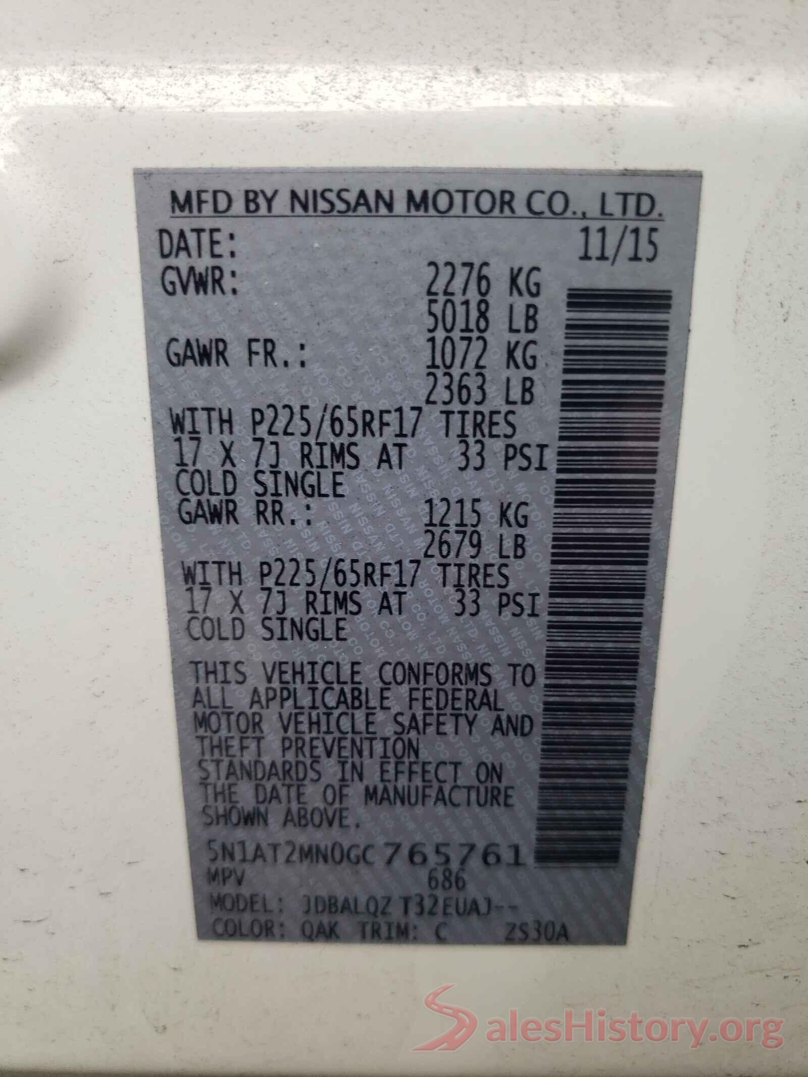 5N1AT2MN0GC765761 2016 NISSAN ROGUE