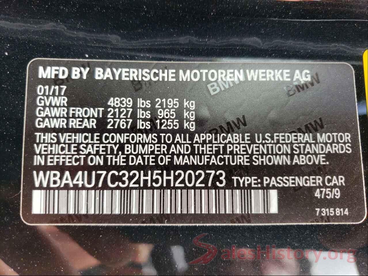 WBA4U7C32H5H20273 2017 BMW 4 SERIES