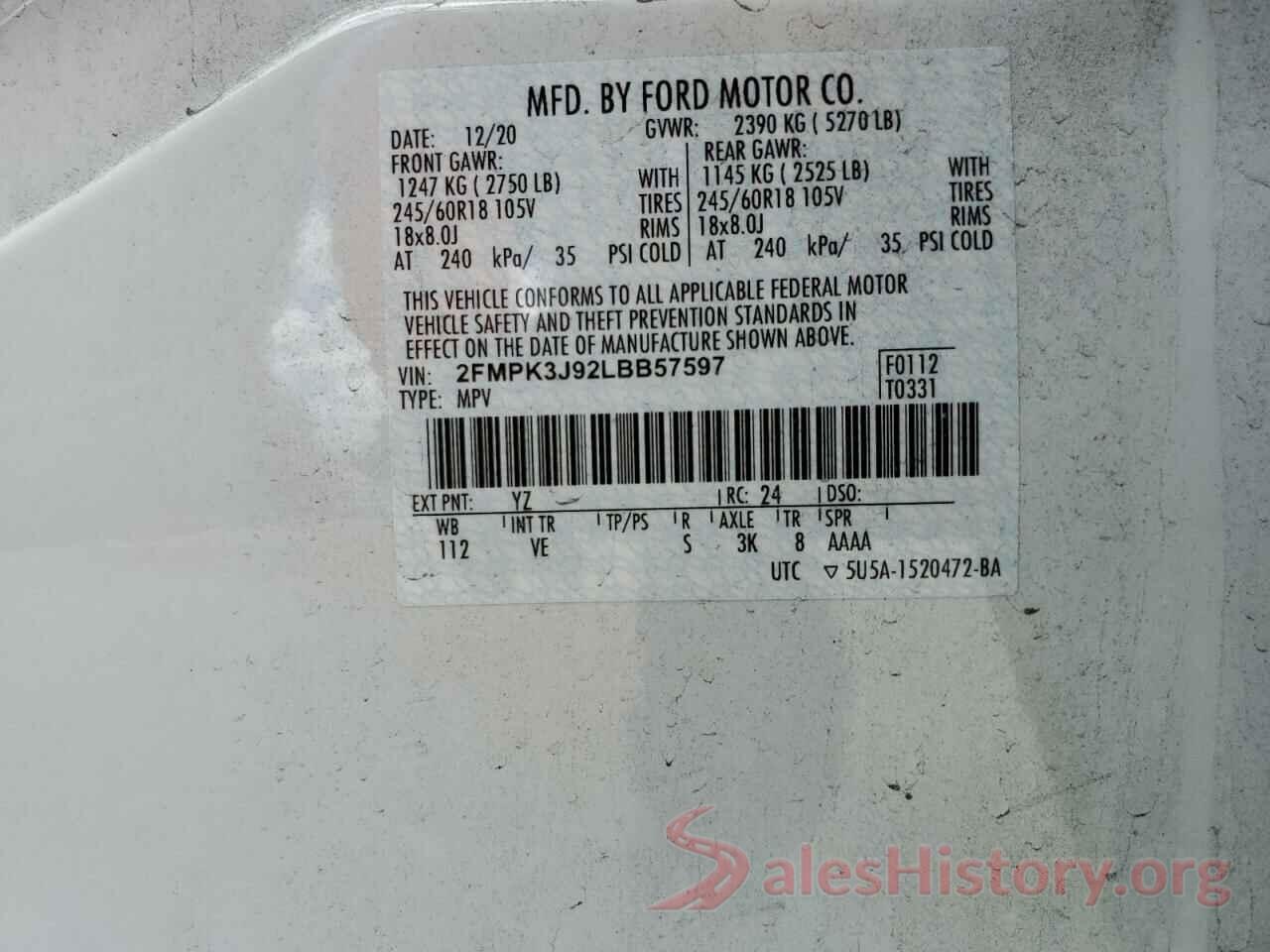 2FMPK3J92LBB57597 2020 FORD EDGE