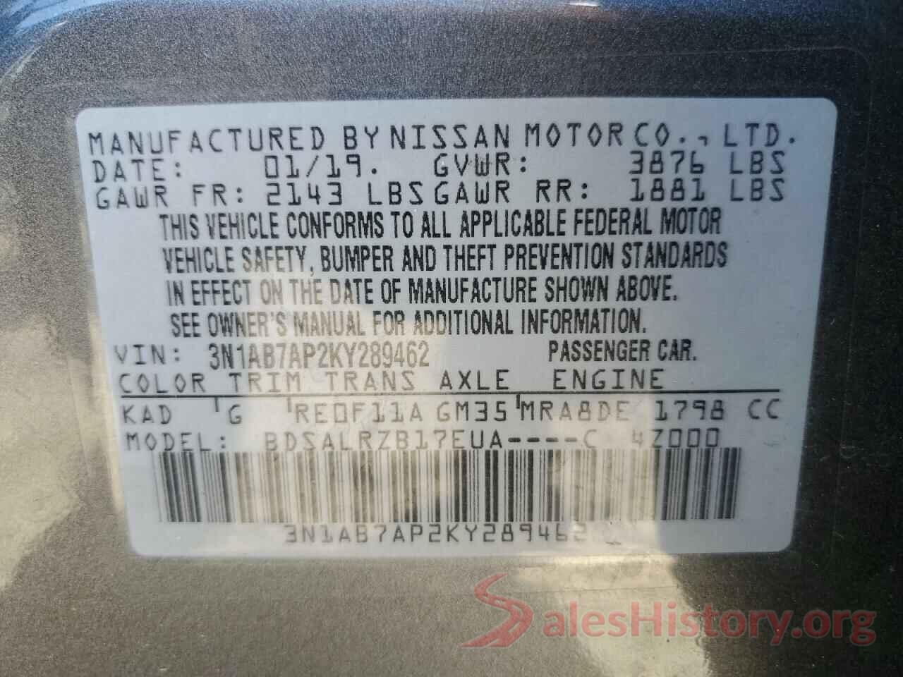 3N1AB7AP2KY289462 2019 NISSAN SENTRA