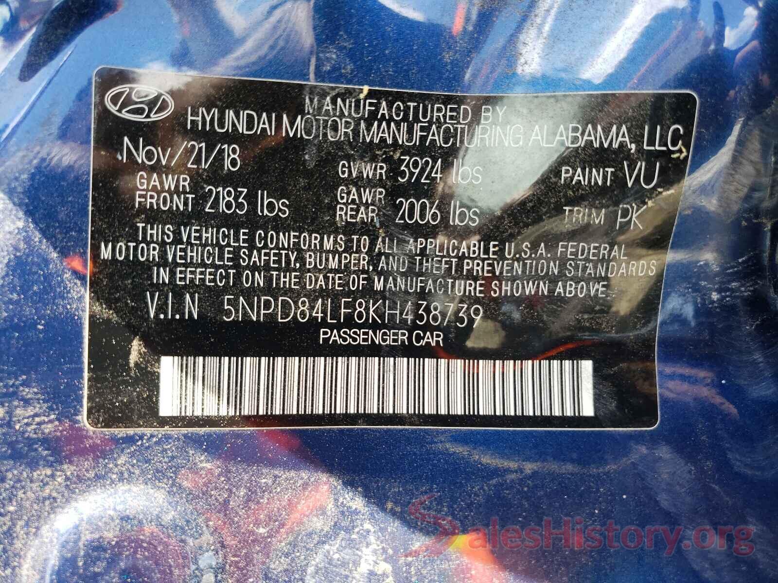 5NPD84LF8KH438739 2019 HYUNDAI ELANTRA