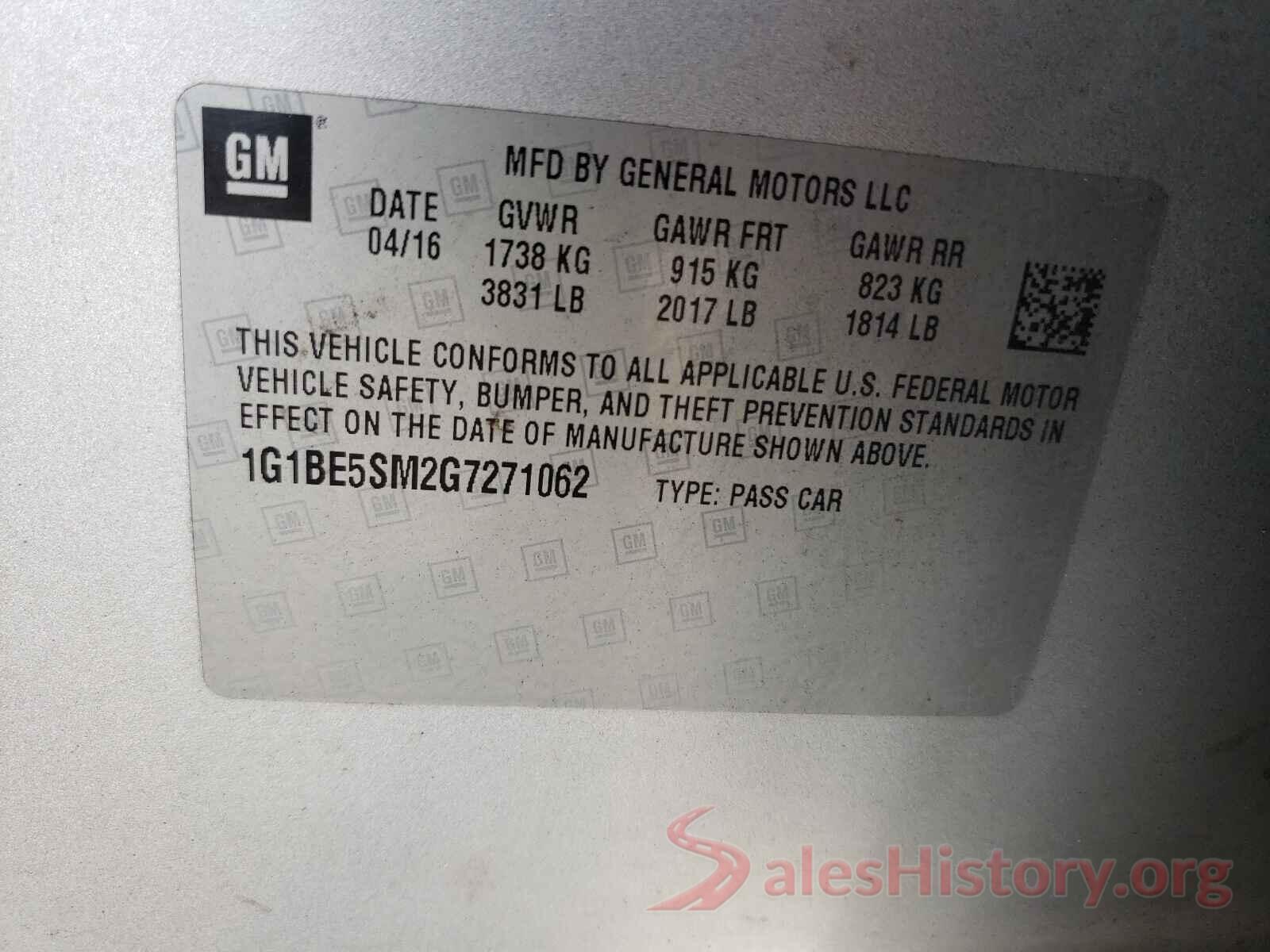 1G1BE5SM2G7271062 2016 CHEVROLET CRUZE