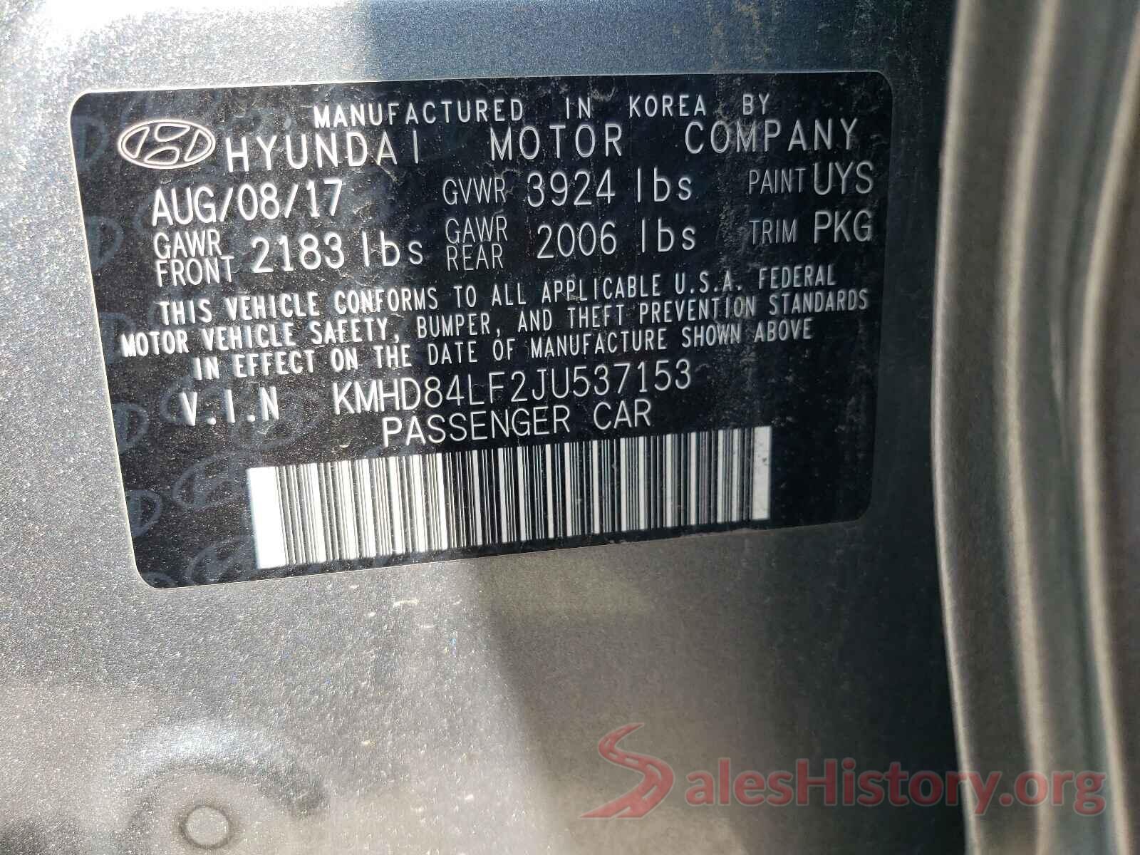 KMHD84LF2JU537153 2018 HYUNDAI ELANTRA