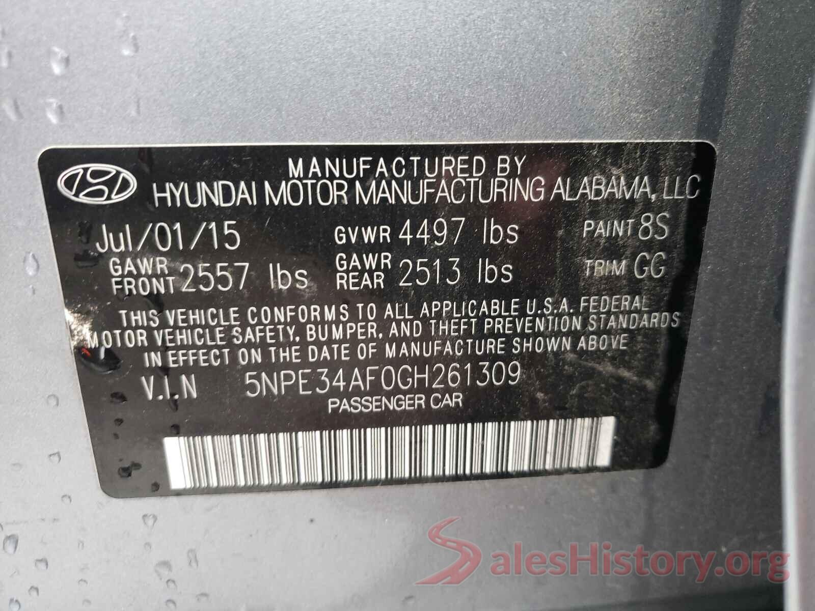 5NPE34AF0GH261309 2016 HYUNDAI SONATA