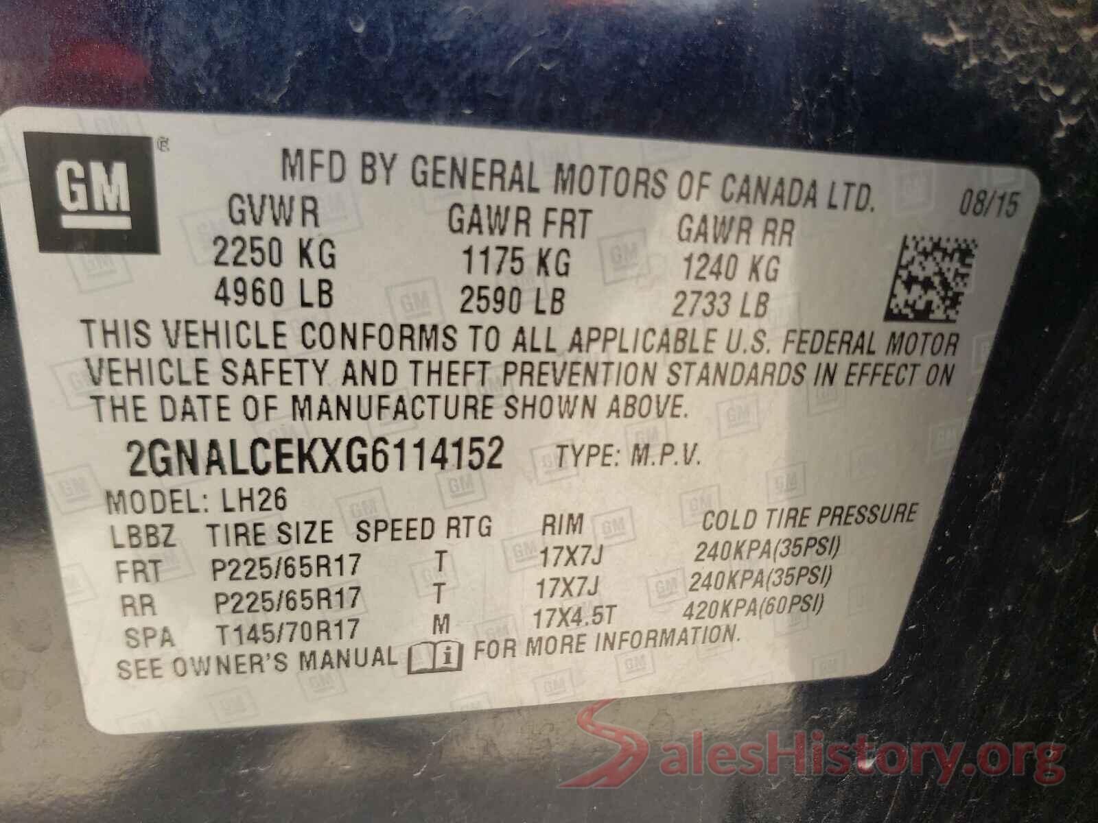 2GNALCEKXG6114152 2016 CHEVROLET EQUINOX