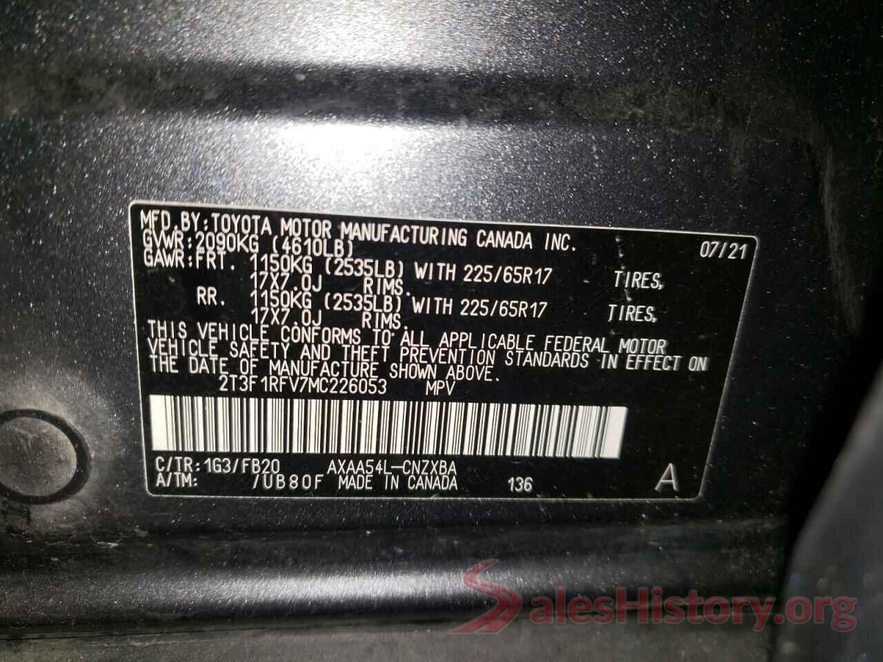 2T3F1RFV7MC226053 2021 TOYOTA RAV4