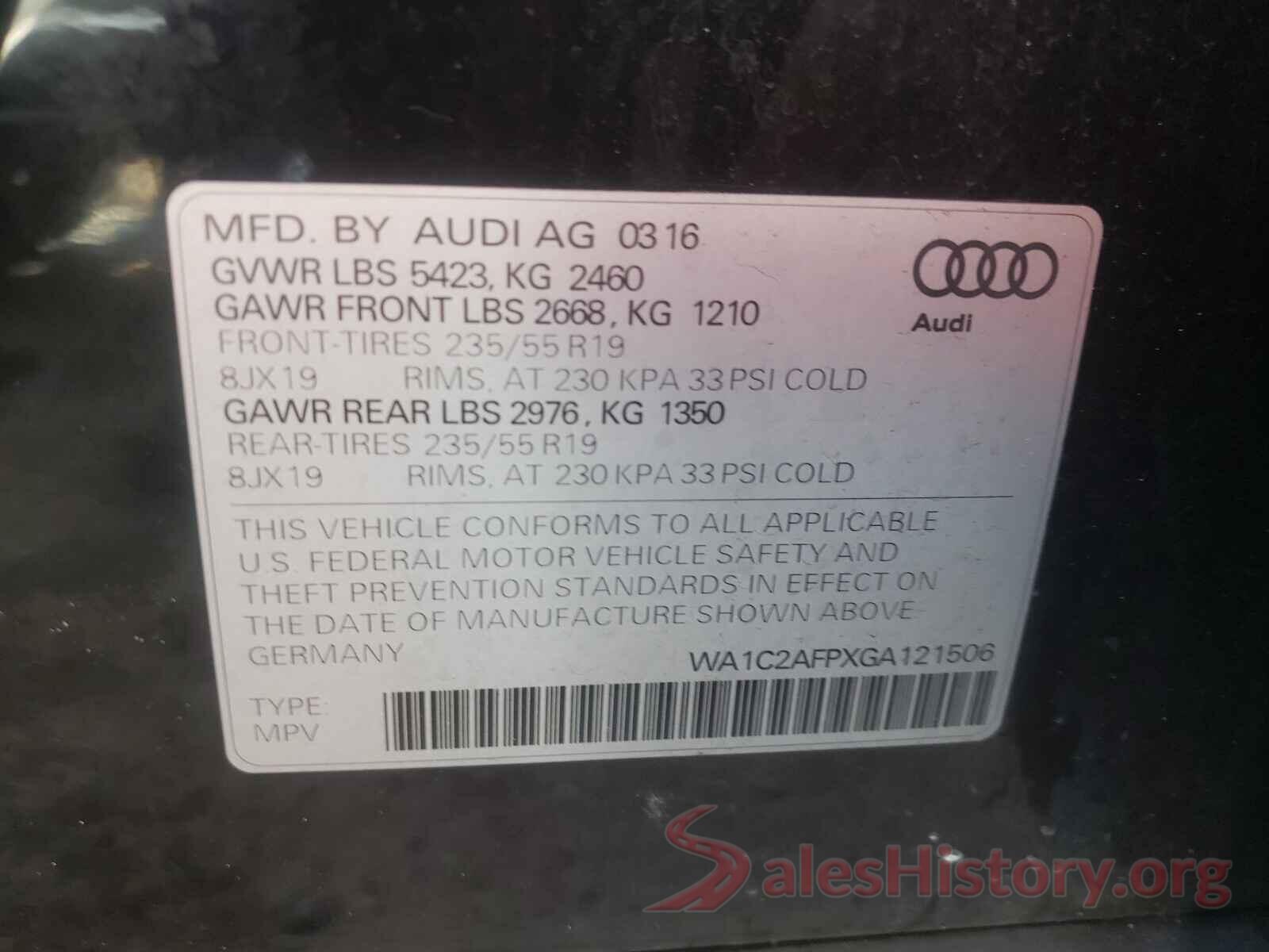 WA1C2AFPXGA121506 2016 AUDI Q5