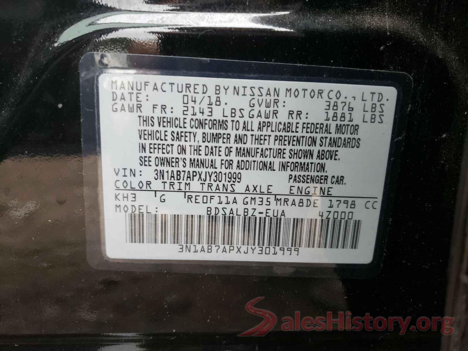 3N1AB7APXJY301999 2018 NISSAN SENTRA