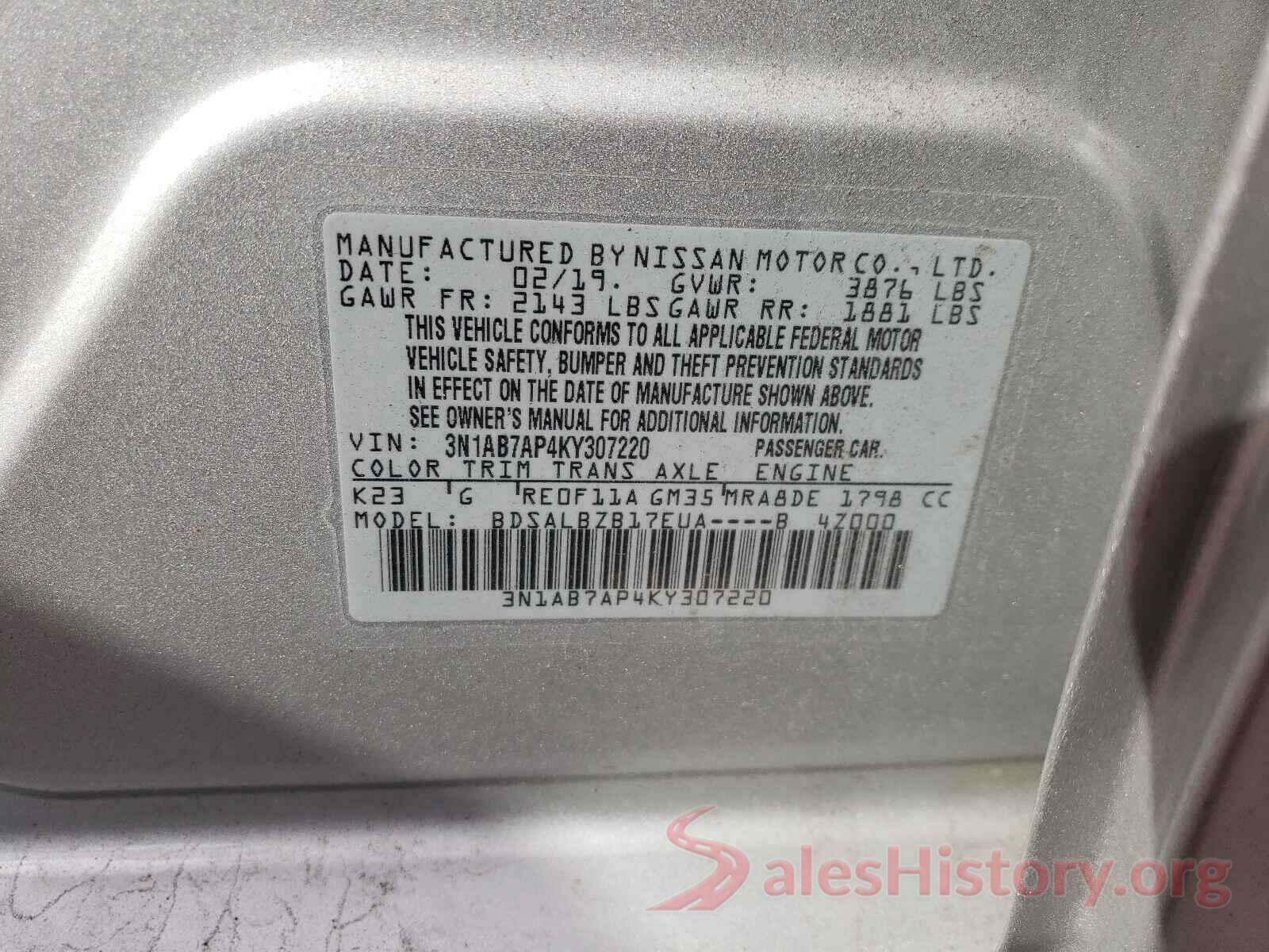 3N1AB7AP4KY307220 2019 NISSAN SENTRA