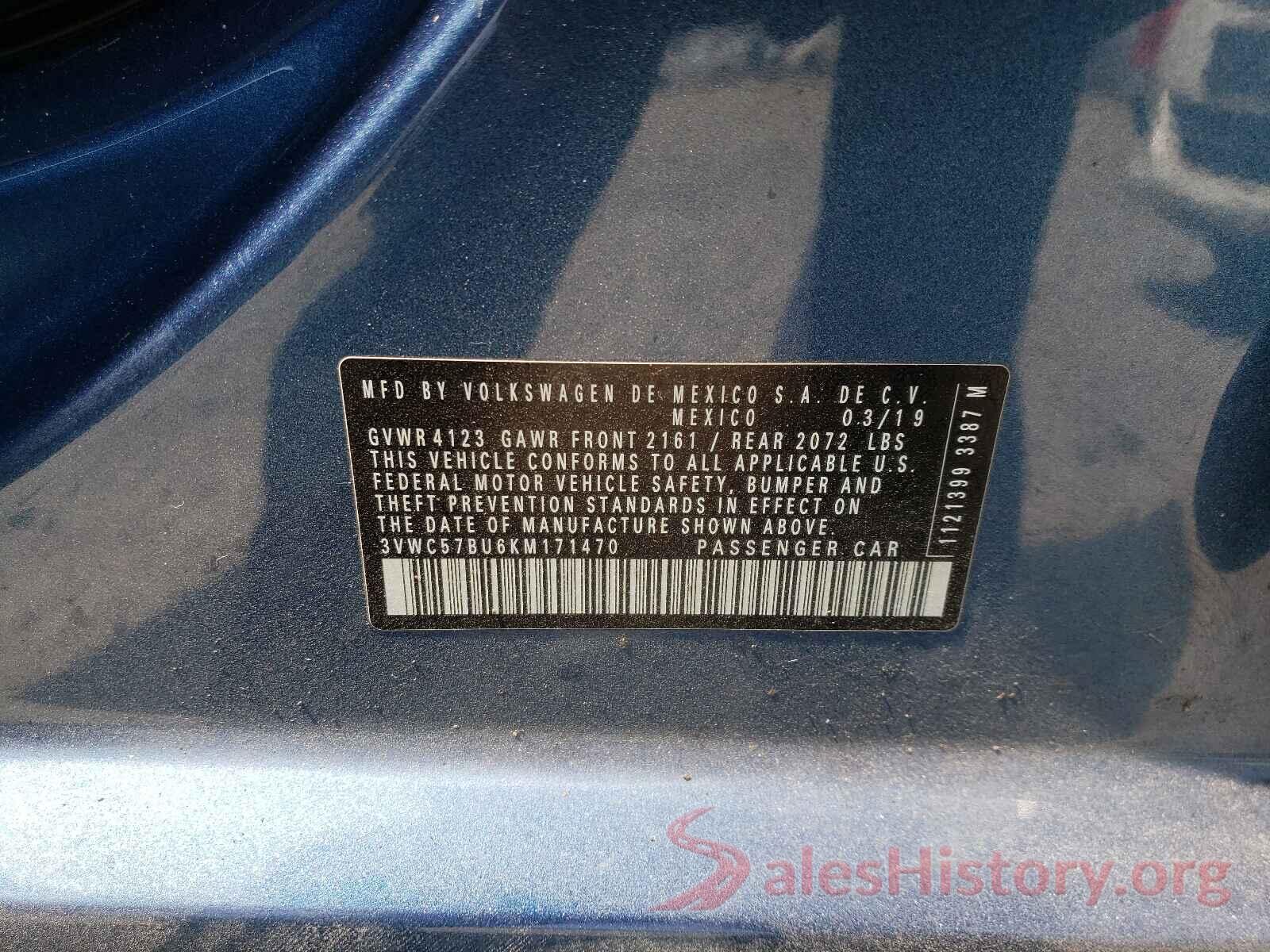 3VWC57BU6KM171470 2019 VOLKSWAGEN JETTA