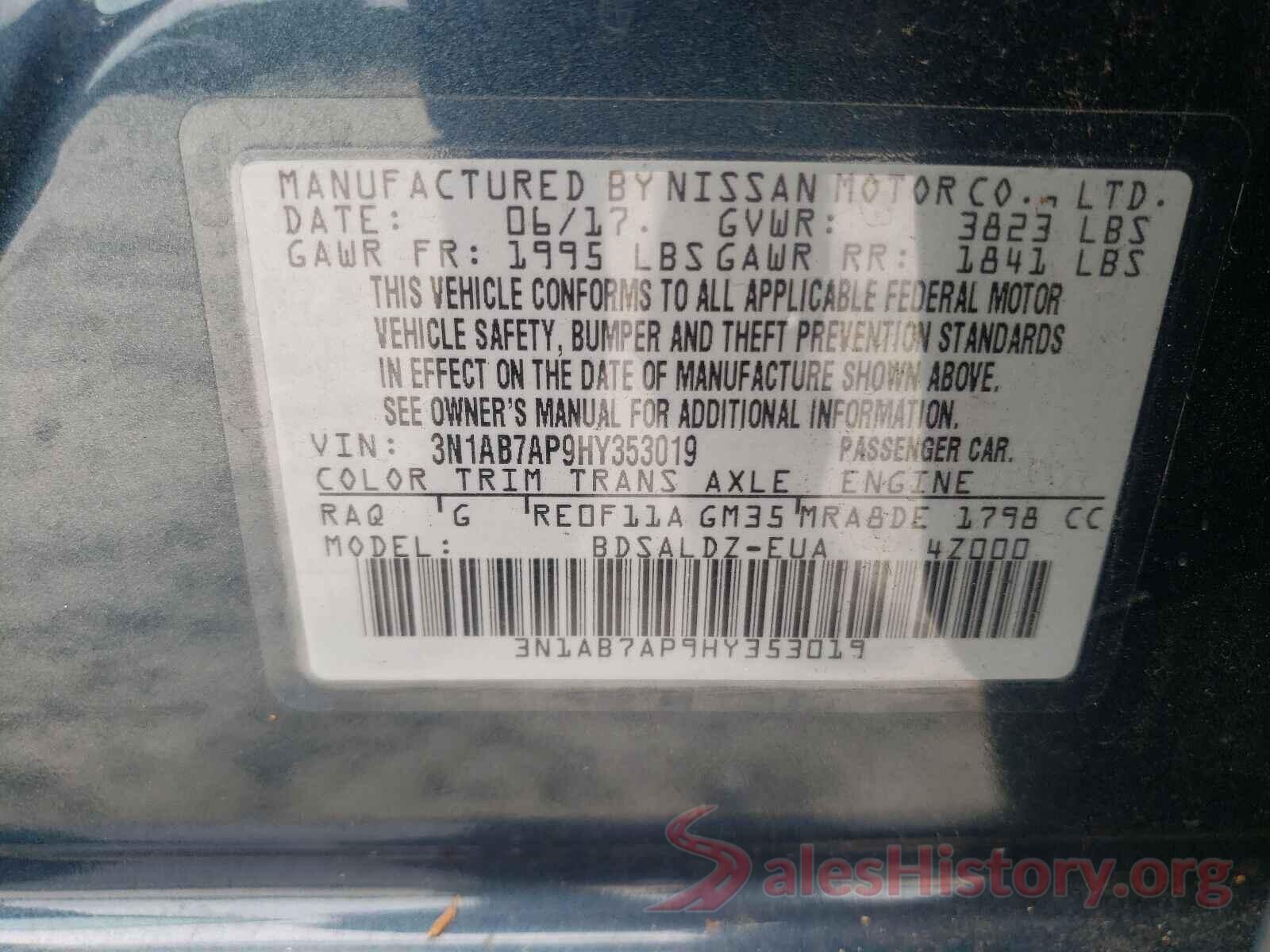 3N1AB7AP9HY353019 2017 NISSAN SENTRA