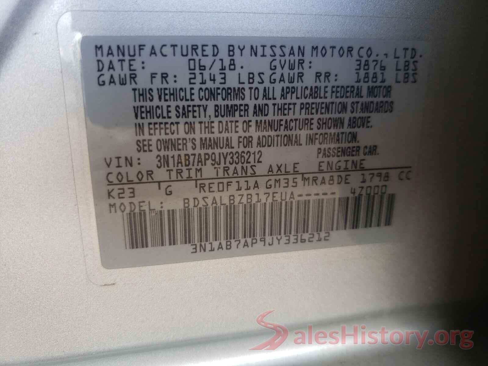 3N1AB7AP9JY336212 2018 NISSAN SENTRA