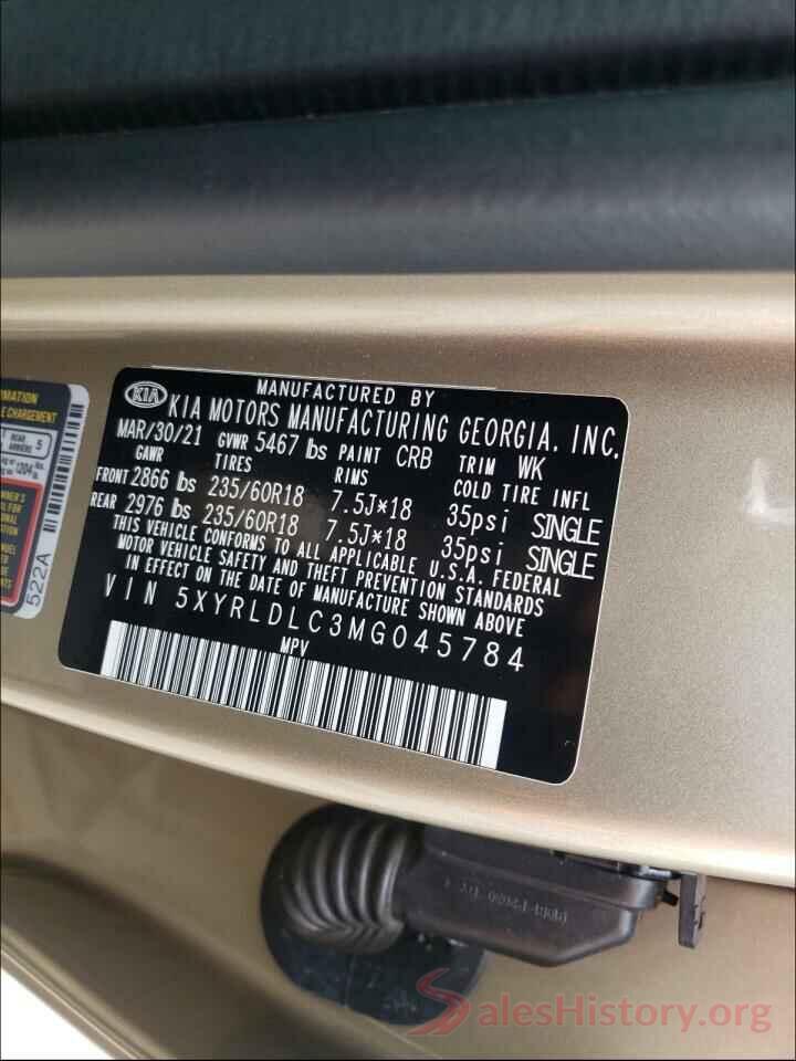 5XYRLDLC3MG045784 2021 KIA SORENTO