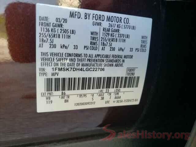 1FMSK7DH4LGC22706 2020 FORD EXPLORER