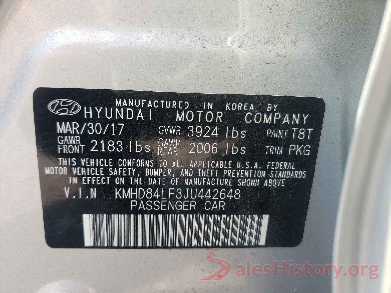 KMHD84LF3JU442648 2018 HYUNDAI ELANTRA