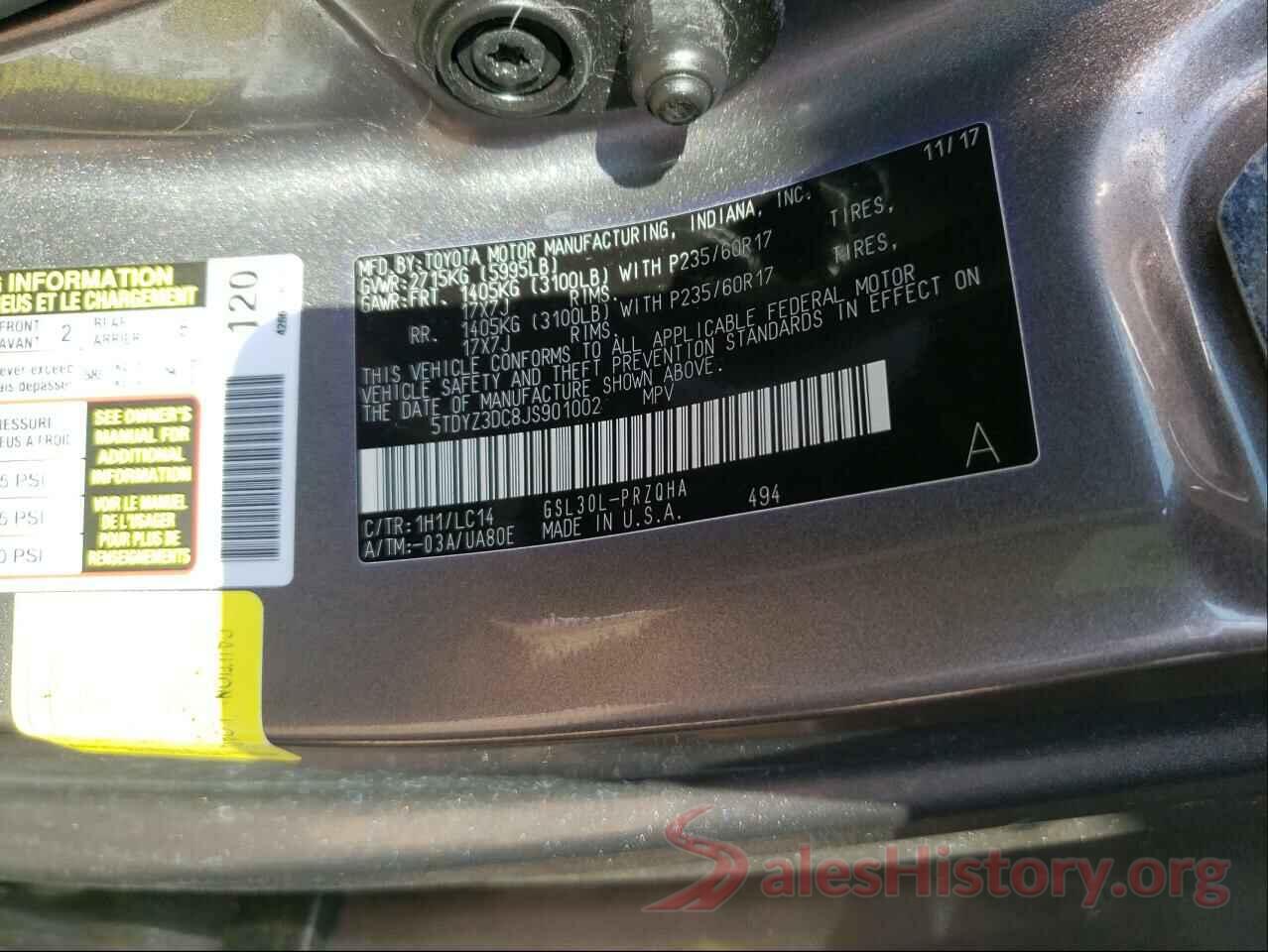 5TDYZ3DC8JS901002 2018 TOYOTA SIENNA