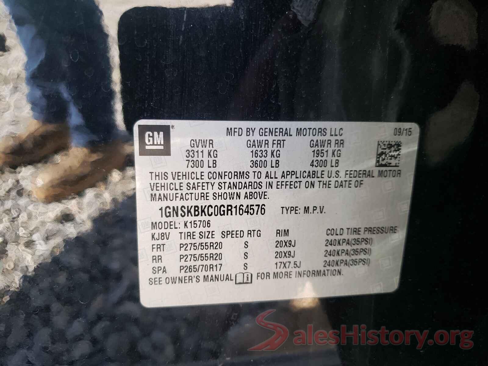 1GNSKBKC0GR164576 2016 CHEVROLET TAHOE