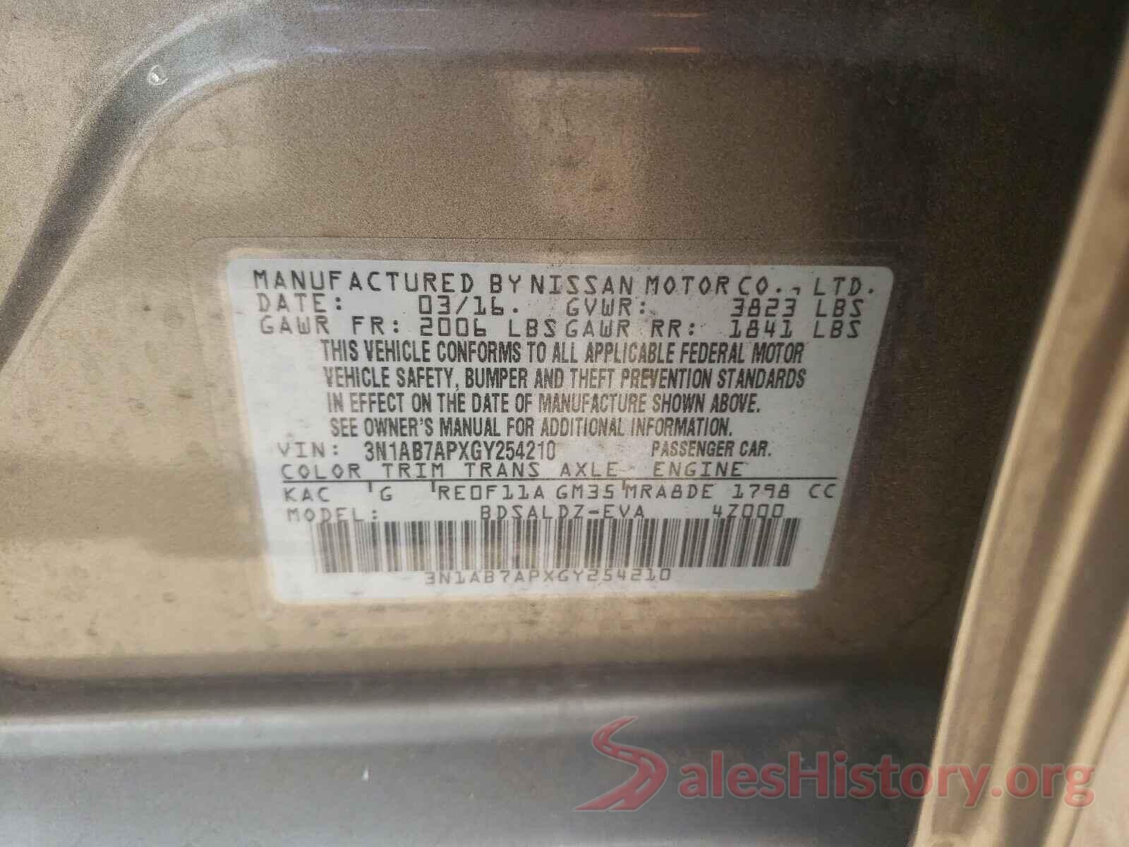 3N1AB7APXGY254210 2016 NISSAN SENTRA