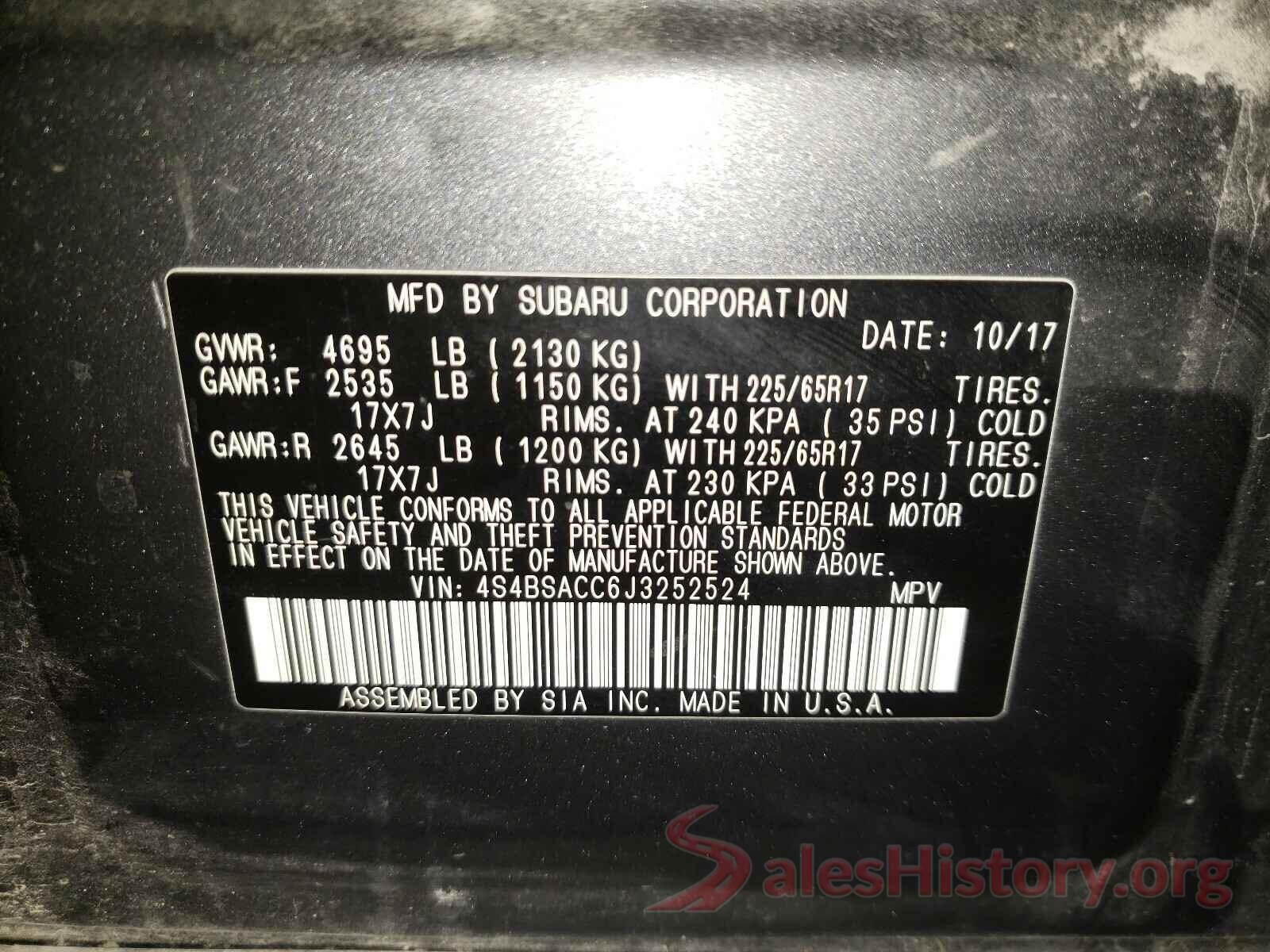 4S4BSACC6J3252524 2018 SUBARU OUTBACK