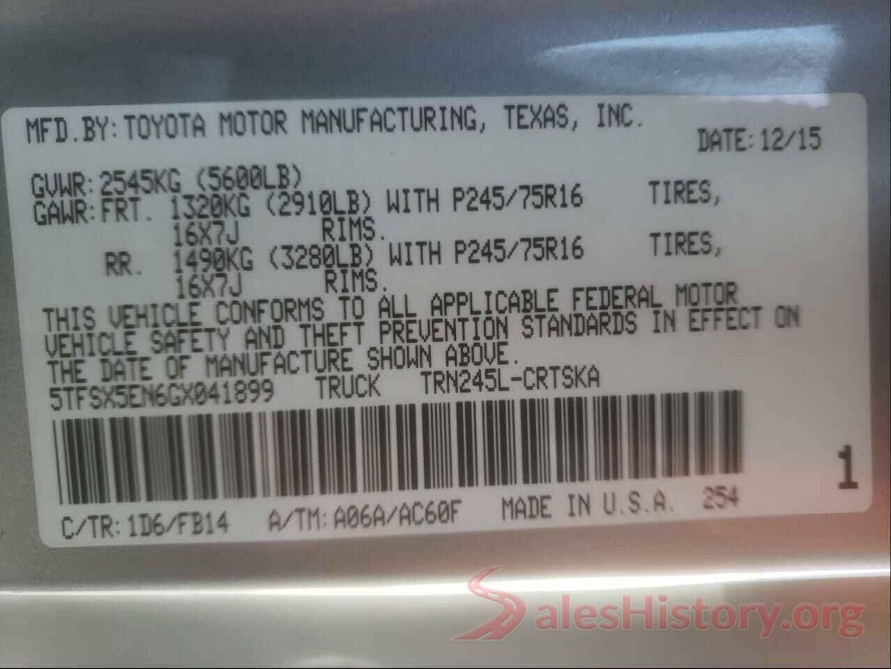 5TFSX5EN6GX041899 2016 TOYOTA TACOMA