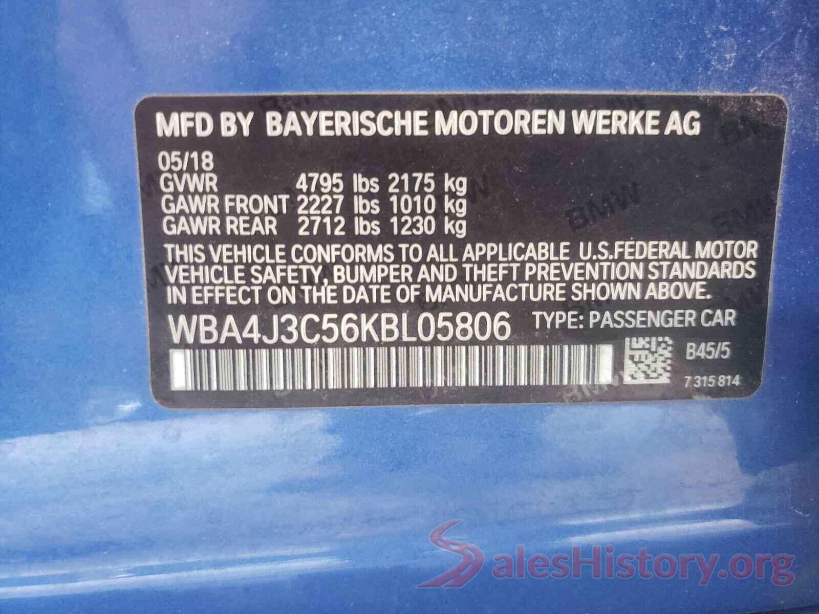 WBA4J3C56KBL05806 2019 BMW 4 SERIES