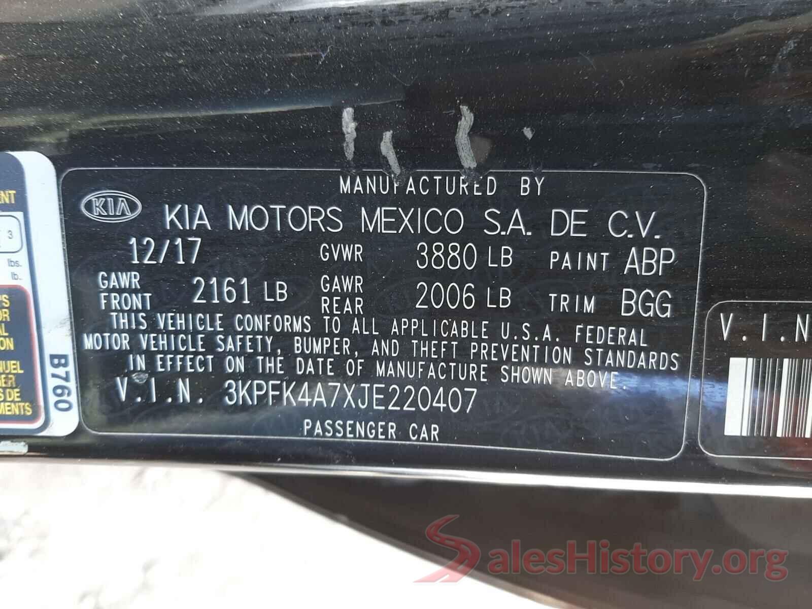 3KPFK4A7XJE220407 2018 KIA FORTE