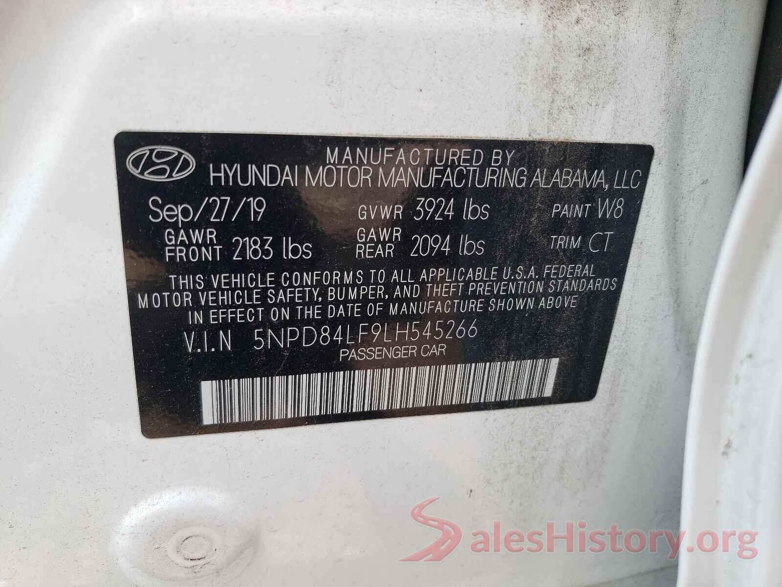 5NPD84LF9LH545266 2020 HYUNDAI ELANTRA