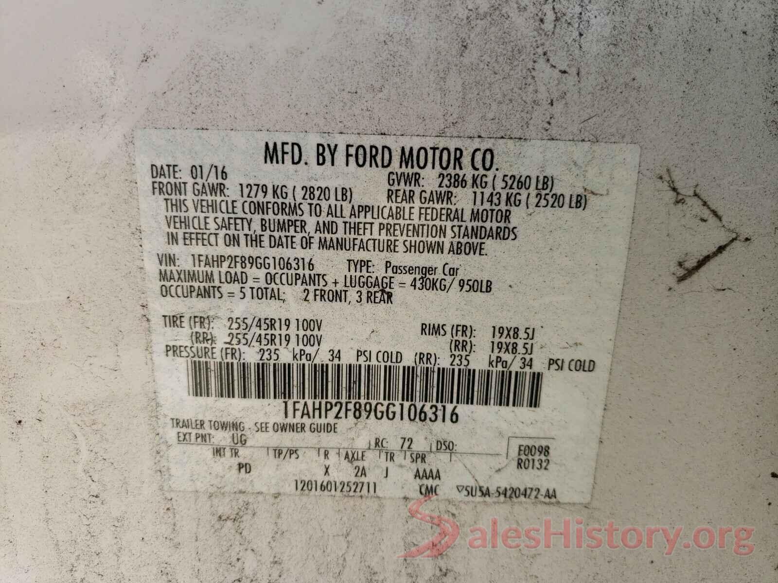 1FAHP2F89GG106316 2016 FORD TAURUS