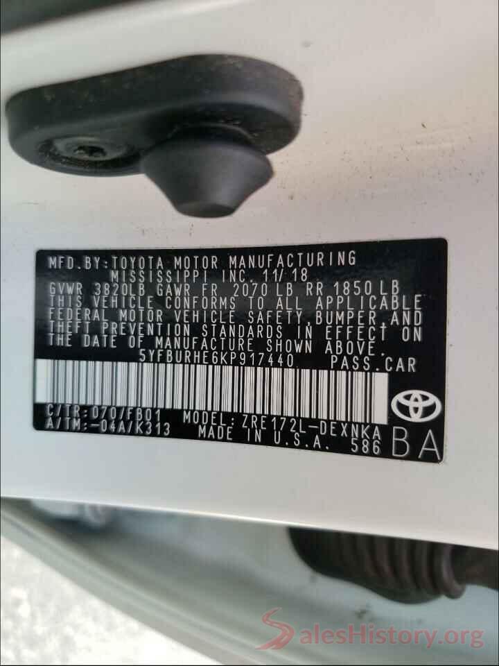 5YFBURHE6KP917440 2019 TOYOTA COROLLA