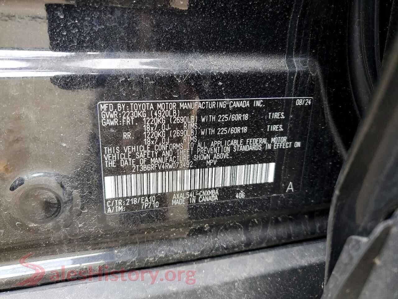 2024 TOYOTA RAV4 VIN 2T3B6RFV4RW073492, wheel and tire