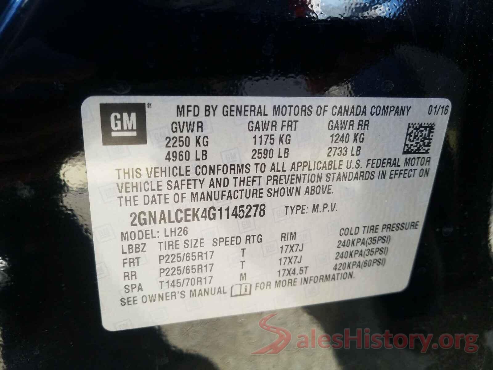 2GNALCEK4G1145278 2016 CHEVROLET EQUINOX