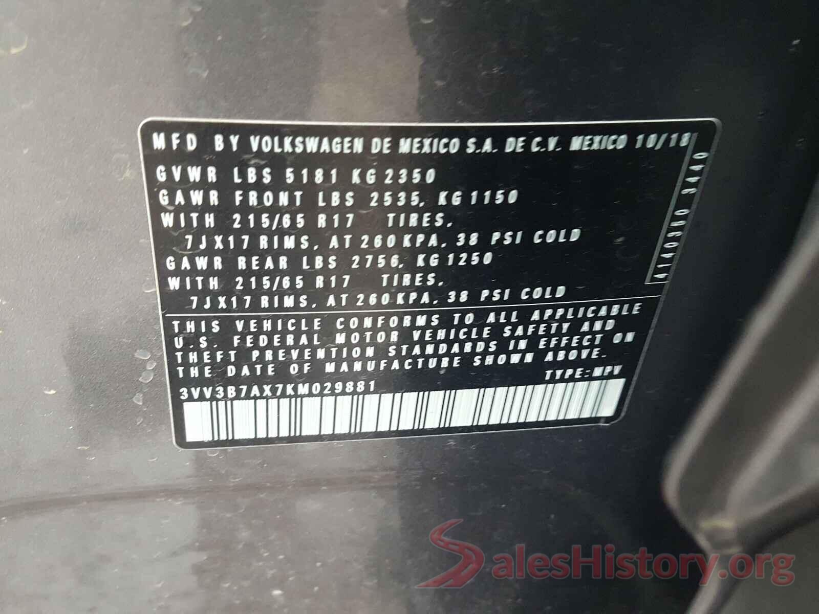 3VV3B7AX7KM029881 2019 VOLKSWAGEN TIGUAN