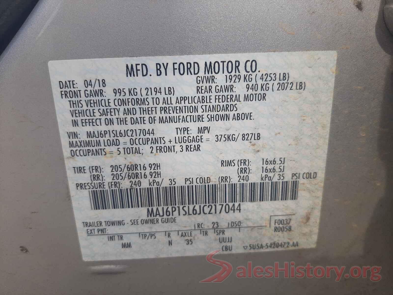 MAJ6P1SL6JC217044 2018 FORD ALL OTHER