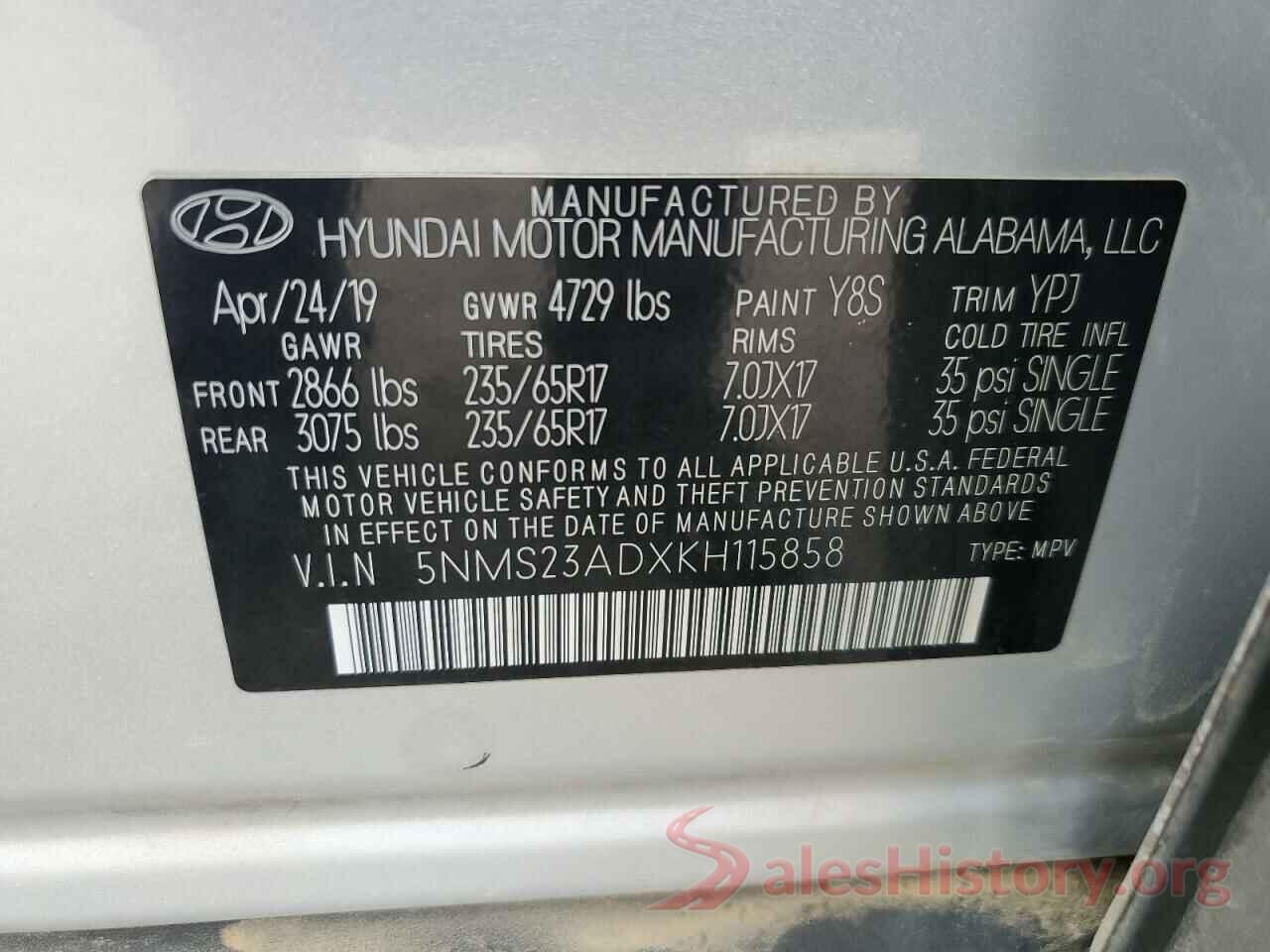 5NMS23ADXKH115858 2019 HYUNDAI SANTA FE