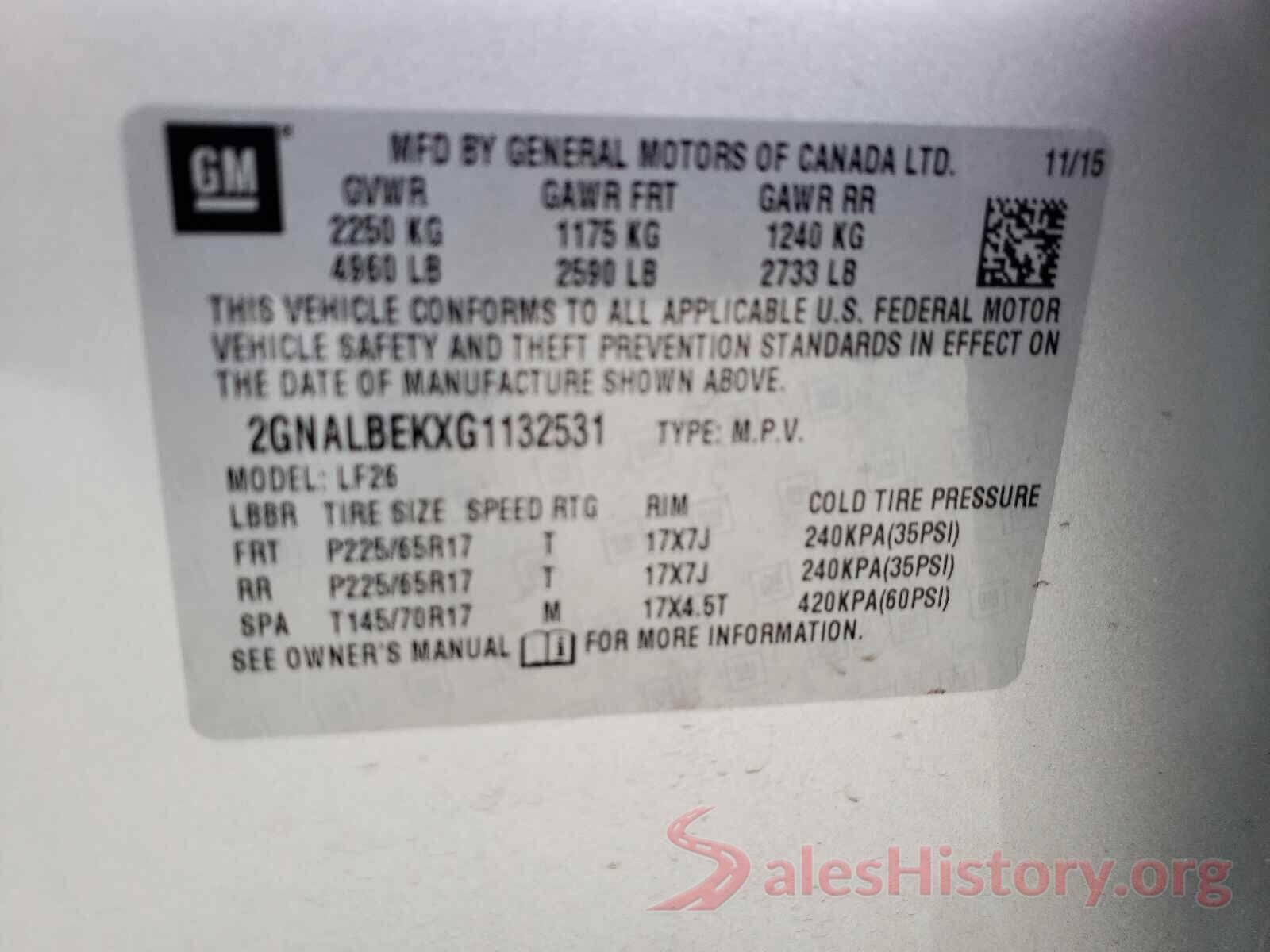 2GNALBEKXG1132531 2016 CHEVROLET EQUINOX