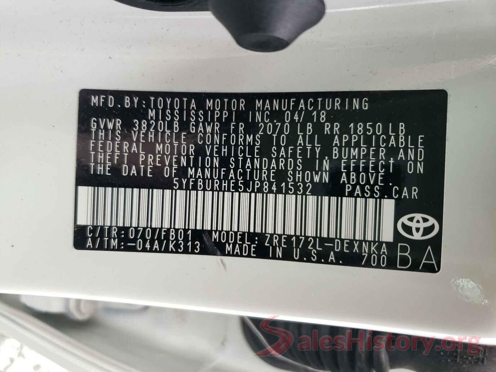 5YFBURHE5JP841532 2018 TOYOTA COROLLA