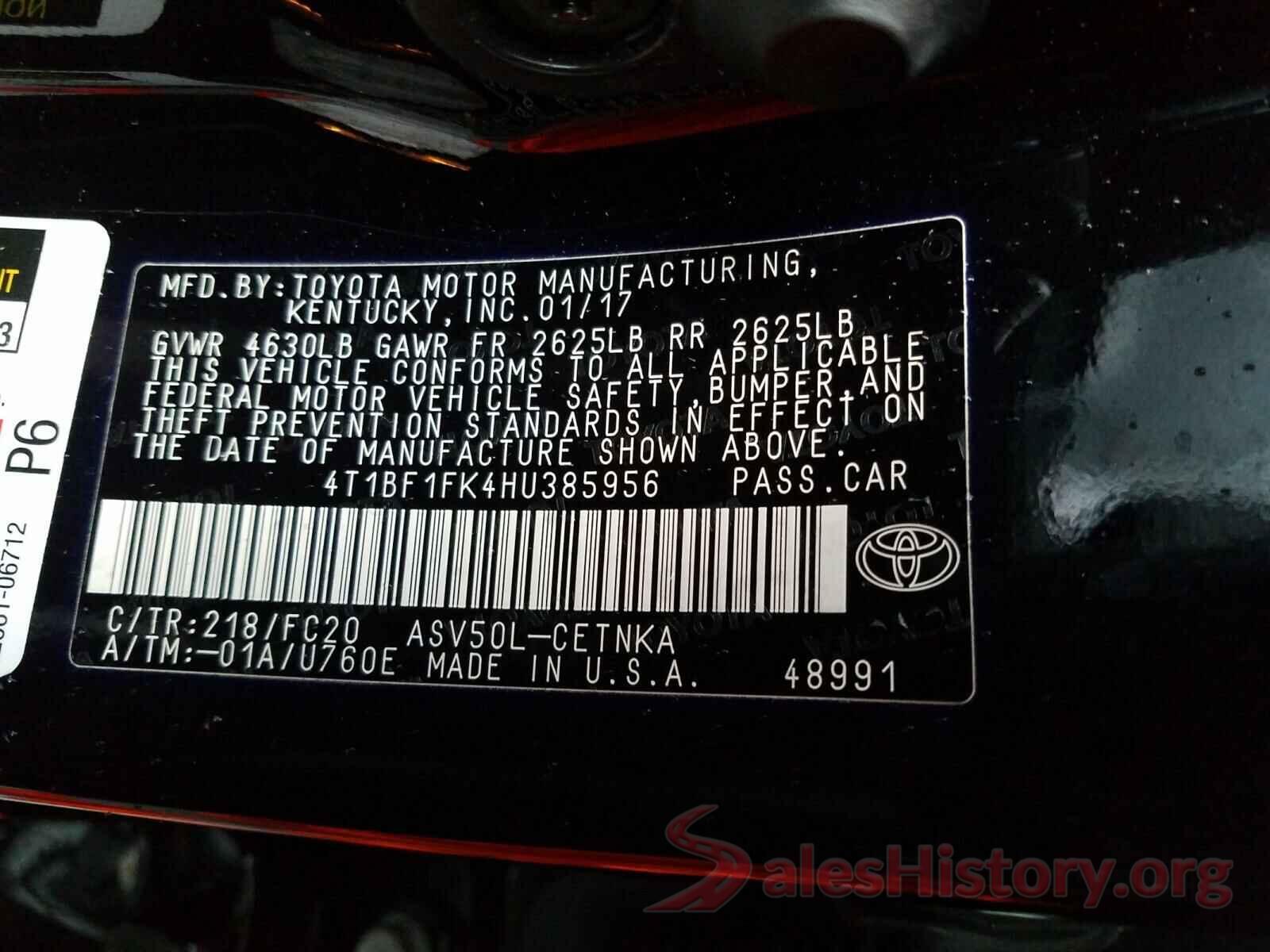 4T1BF1FK4HU385956 2017 TOYOTA CAMRY