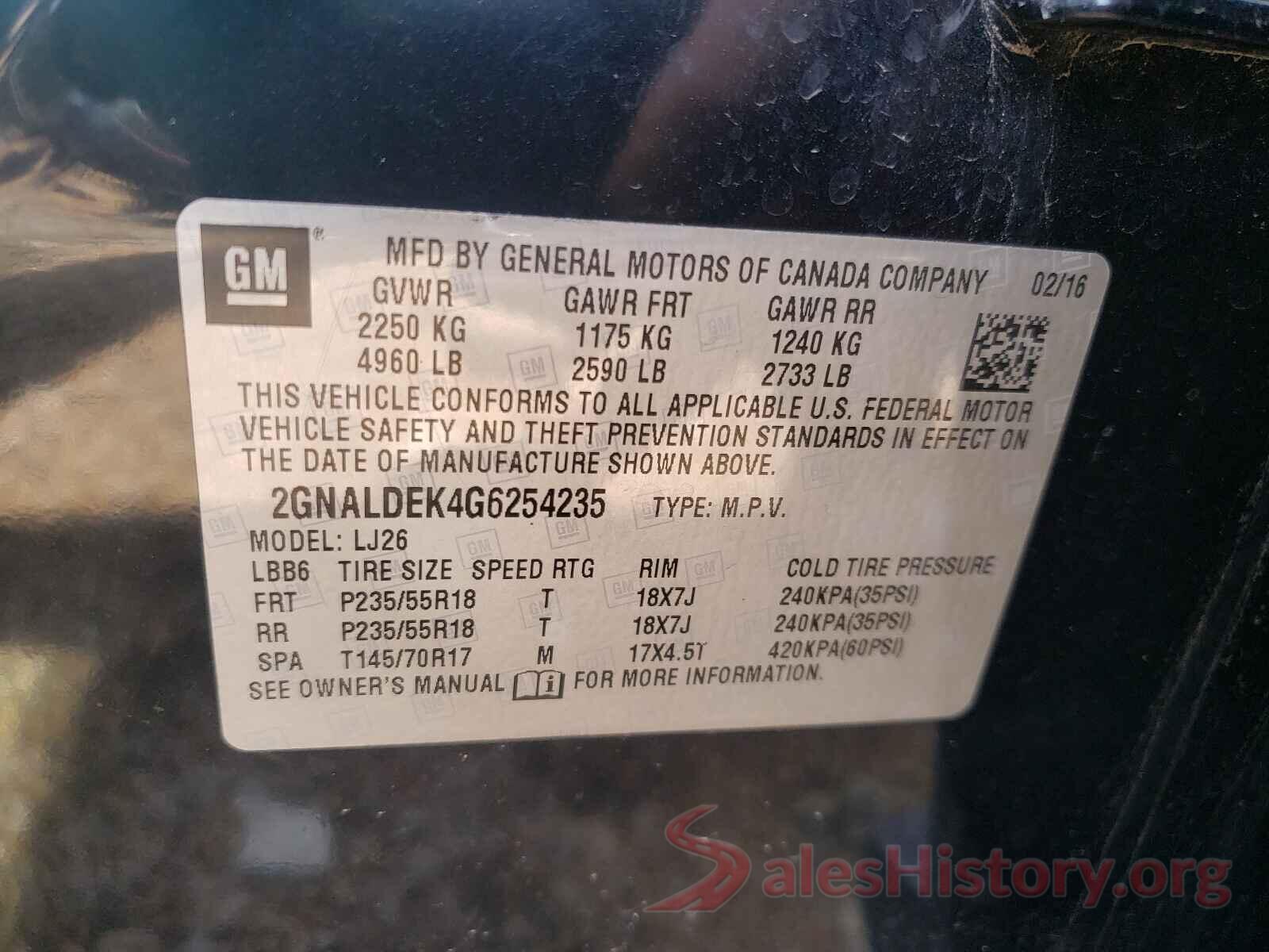 2GNALDEK4G6254235 2016 CHEVROLET EQUINOX