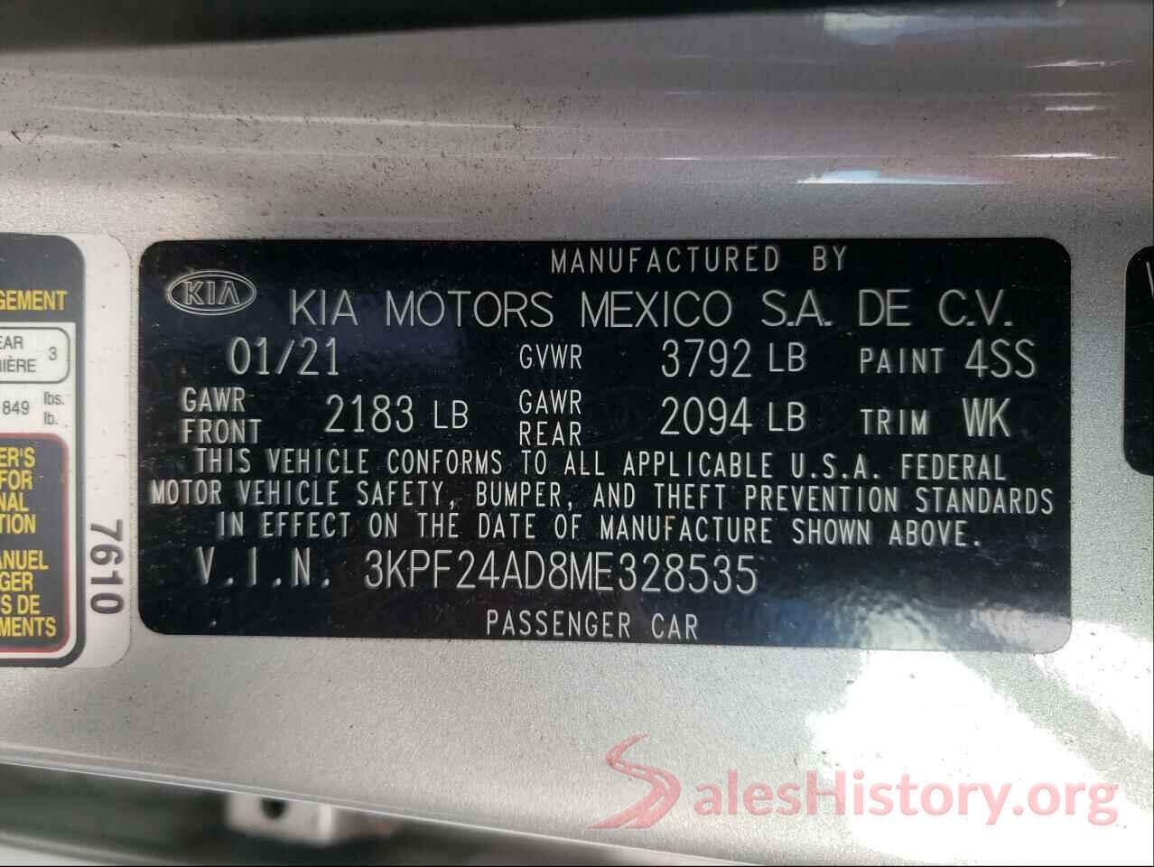 3KPF24AD8ME328535 2021 KIA FORTE