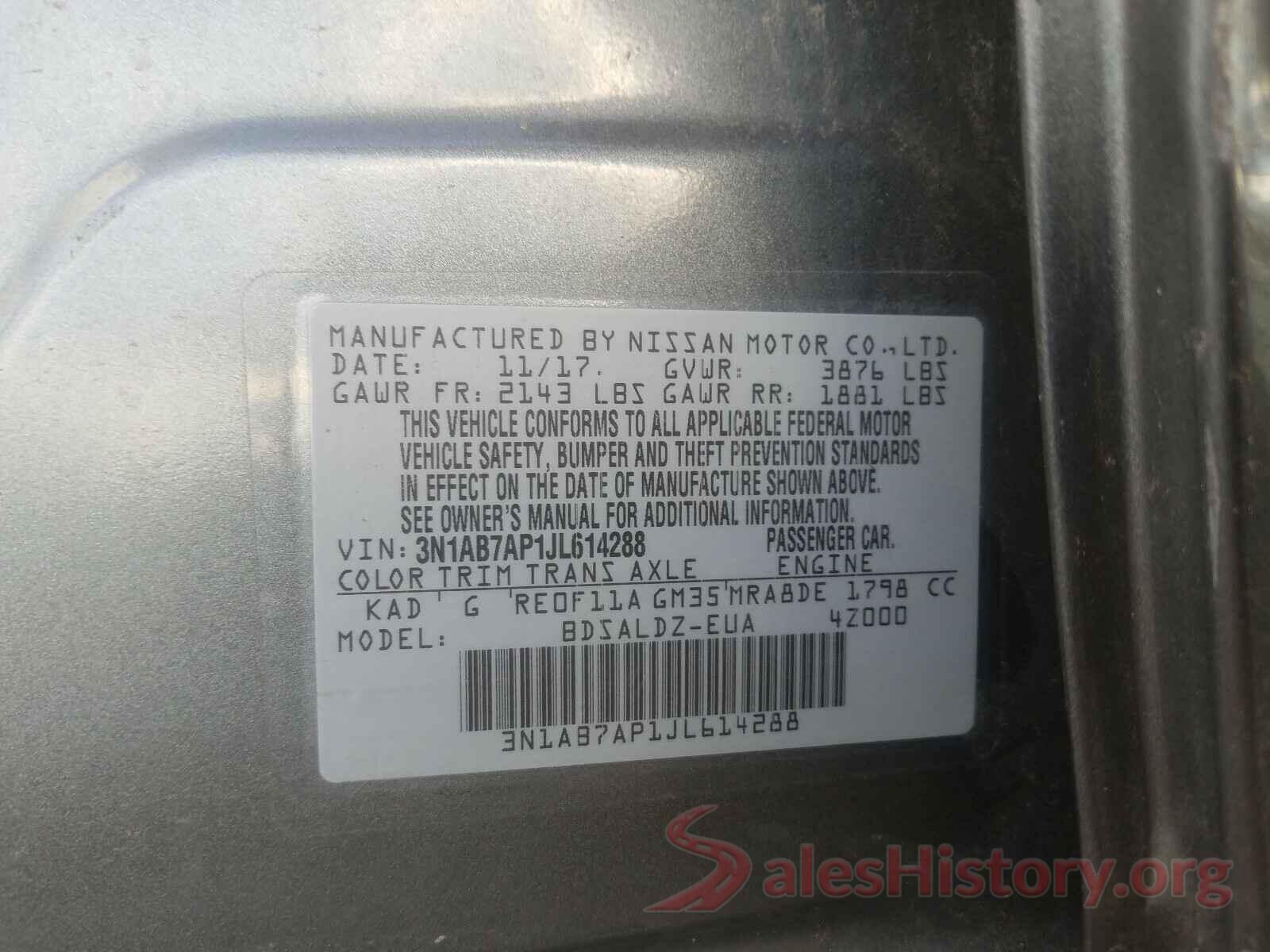 3N1AB7AP1JL614288 2018 NISSAN SENTRA